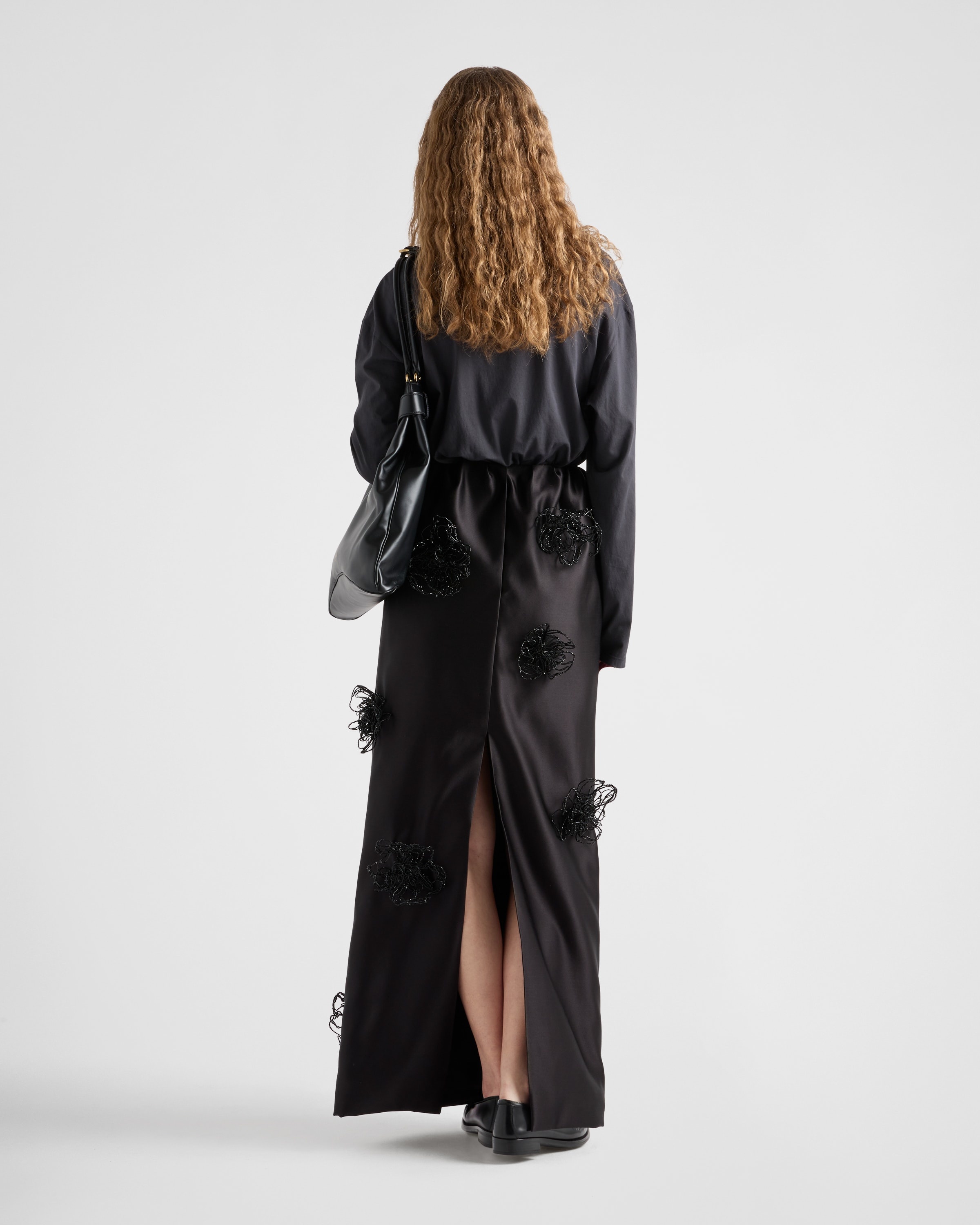 Long embroidered double satin skirt - 5