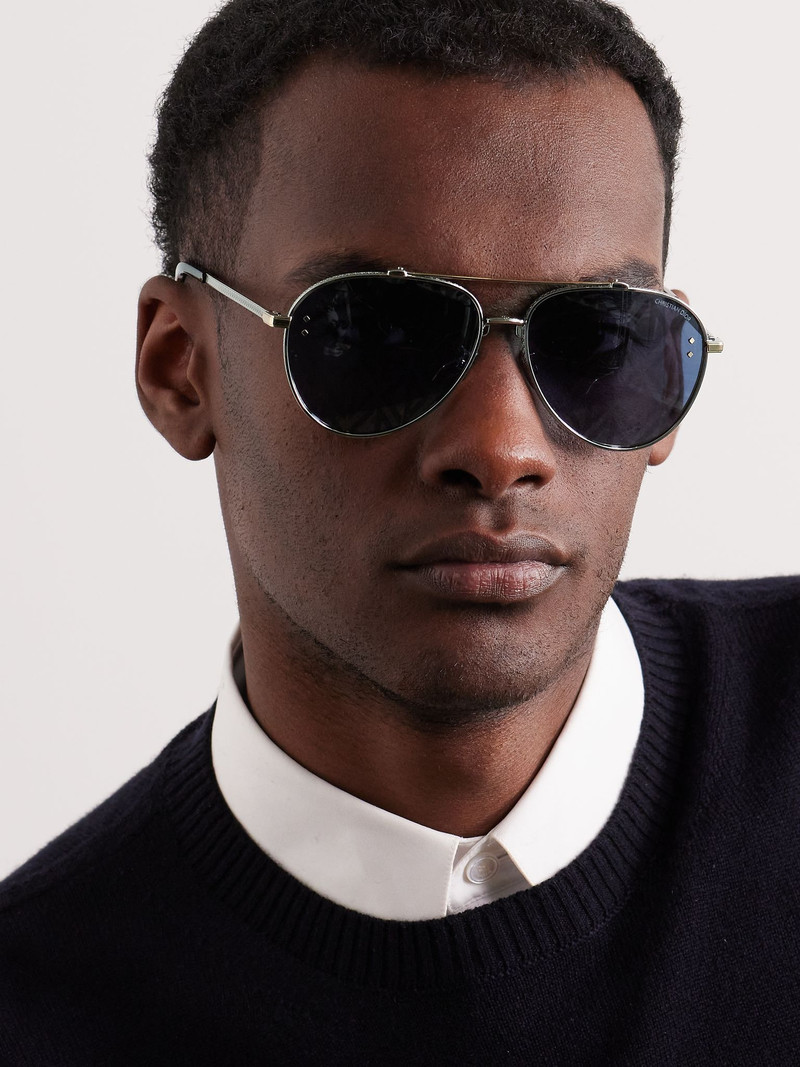 Dior CD Diamond A1U Aviator-Style Silver-Tone Metal Sunglasses Silver outlook