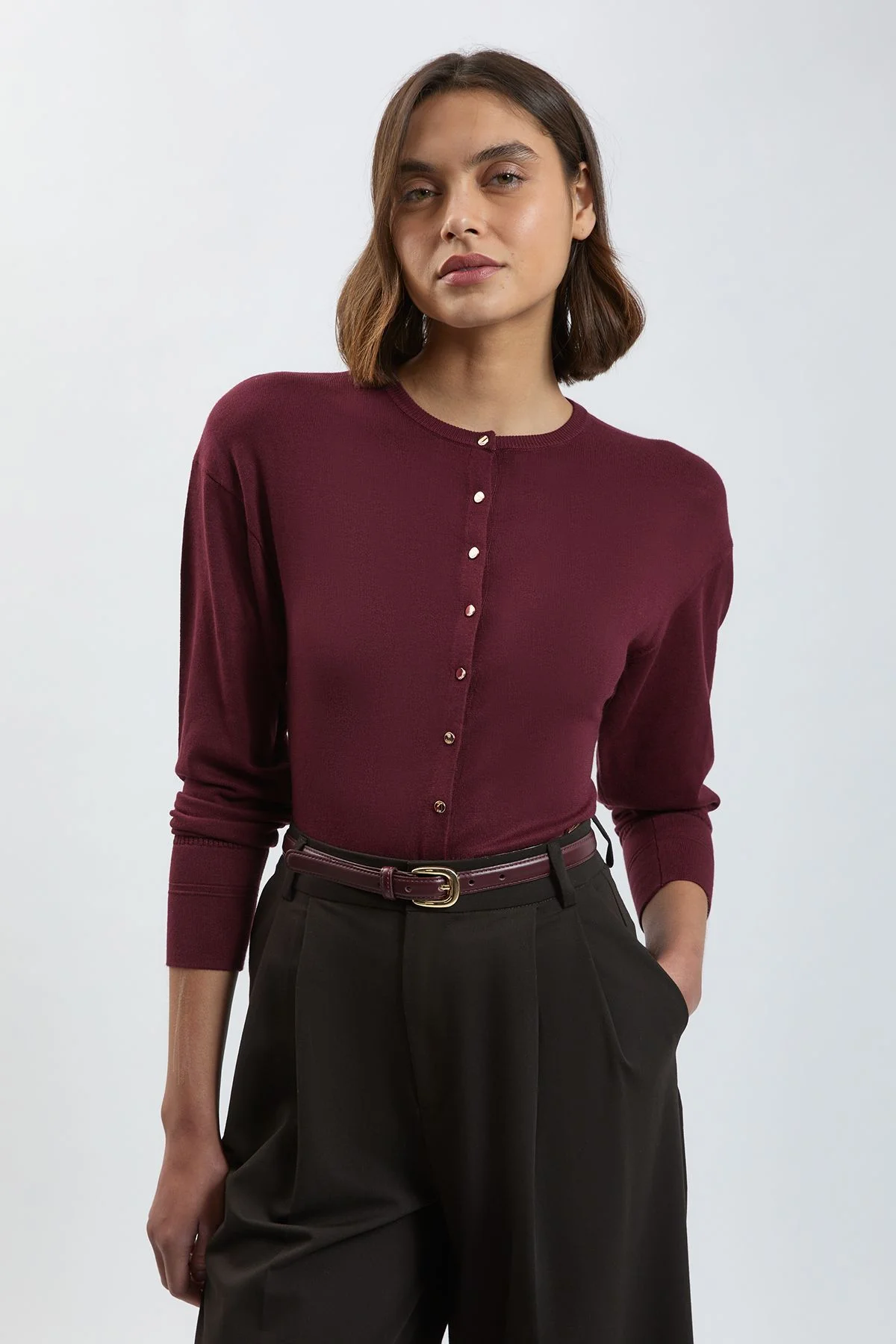 Forever Viscose Blend Knitted Stitch Detail Balloon Sleeve Cardigan - 1