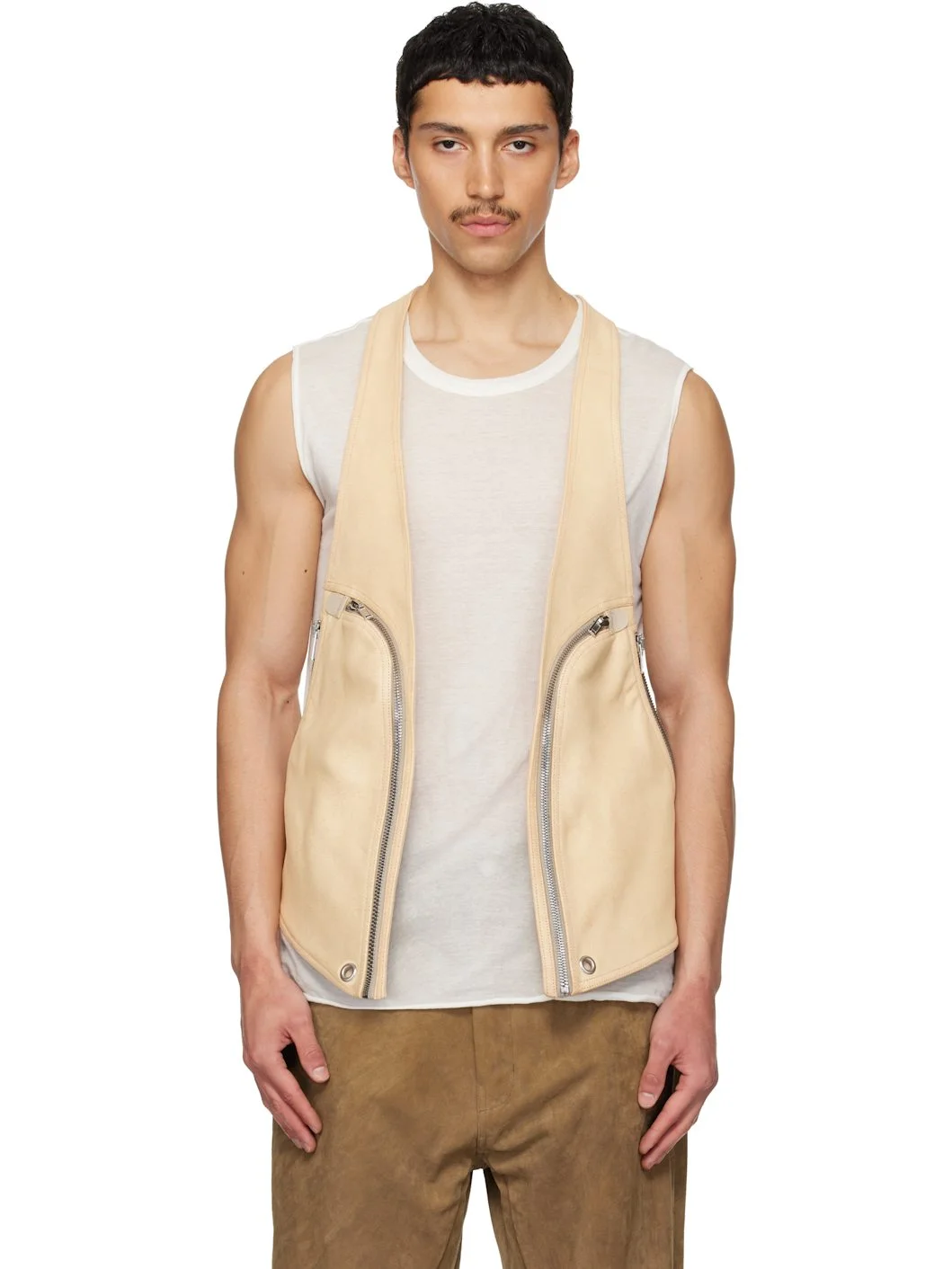 Beige Temple Bauhaus Leather Vest - 1