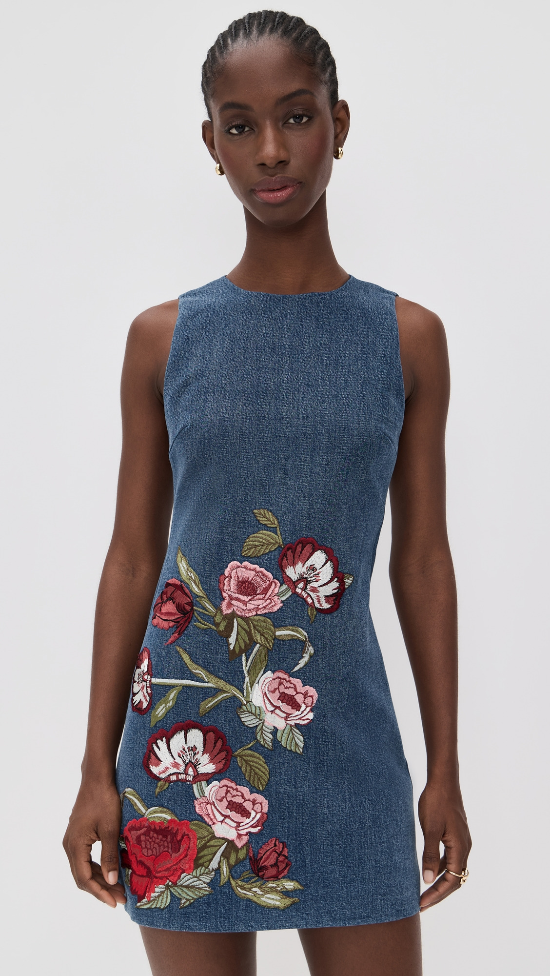 Cade Embroidered Sleeveless Shift Denim Mini Dress - 6