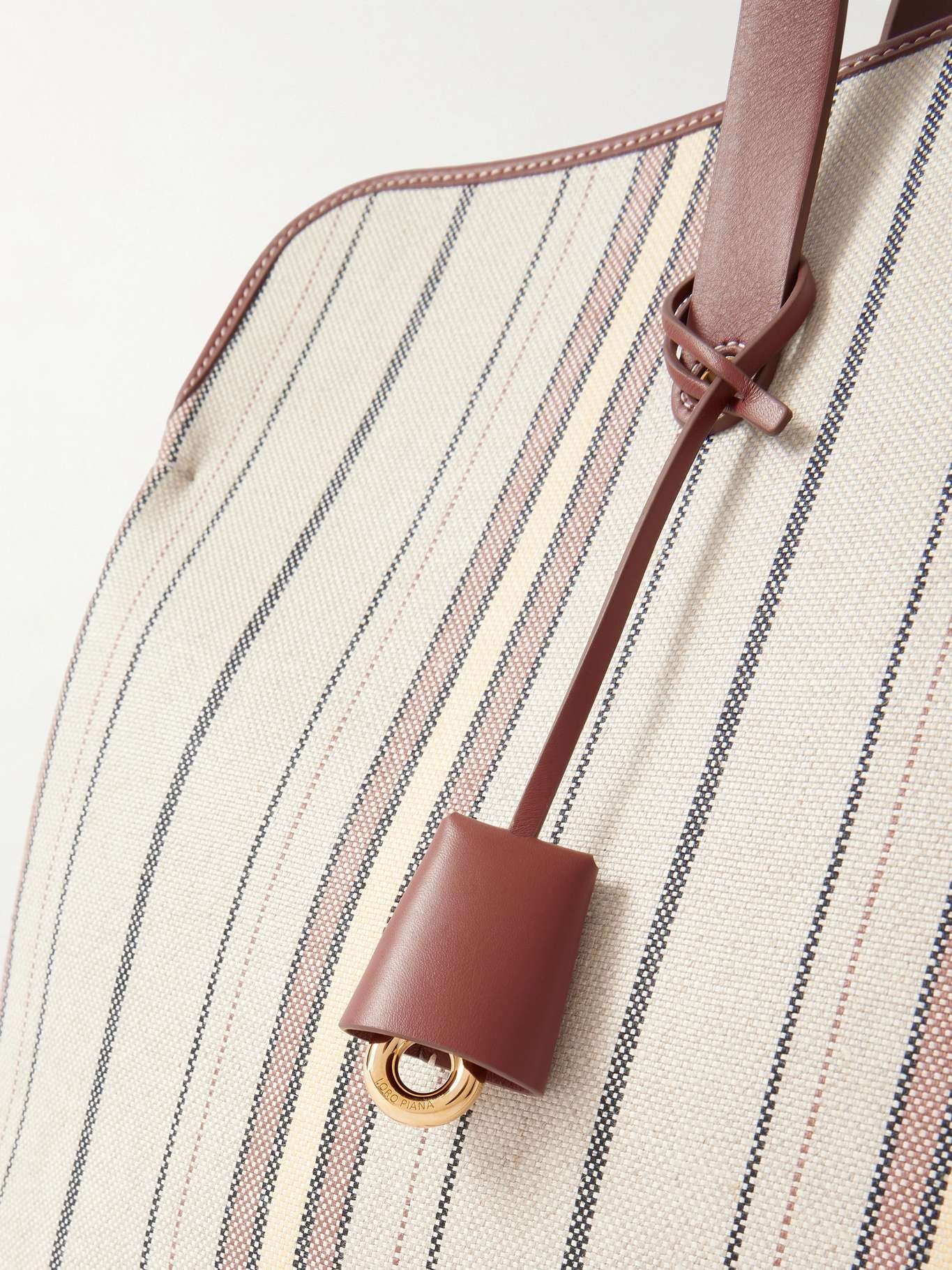 Laguna leather-trimmed striped canvas tote Cream - 4