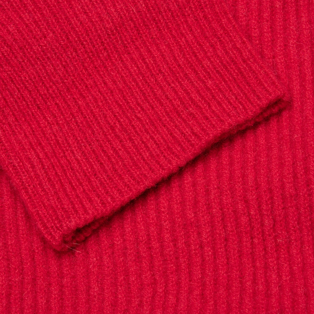 RAF SIMONS BIG RIBBED KNIT CARDIGAN WITH FABRIC LINING - RED - 4