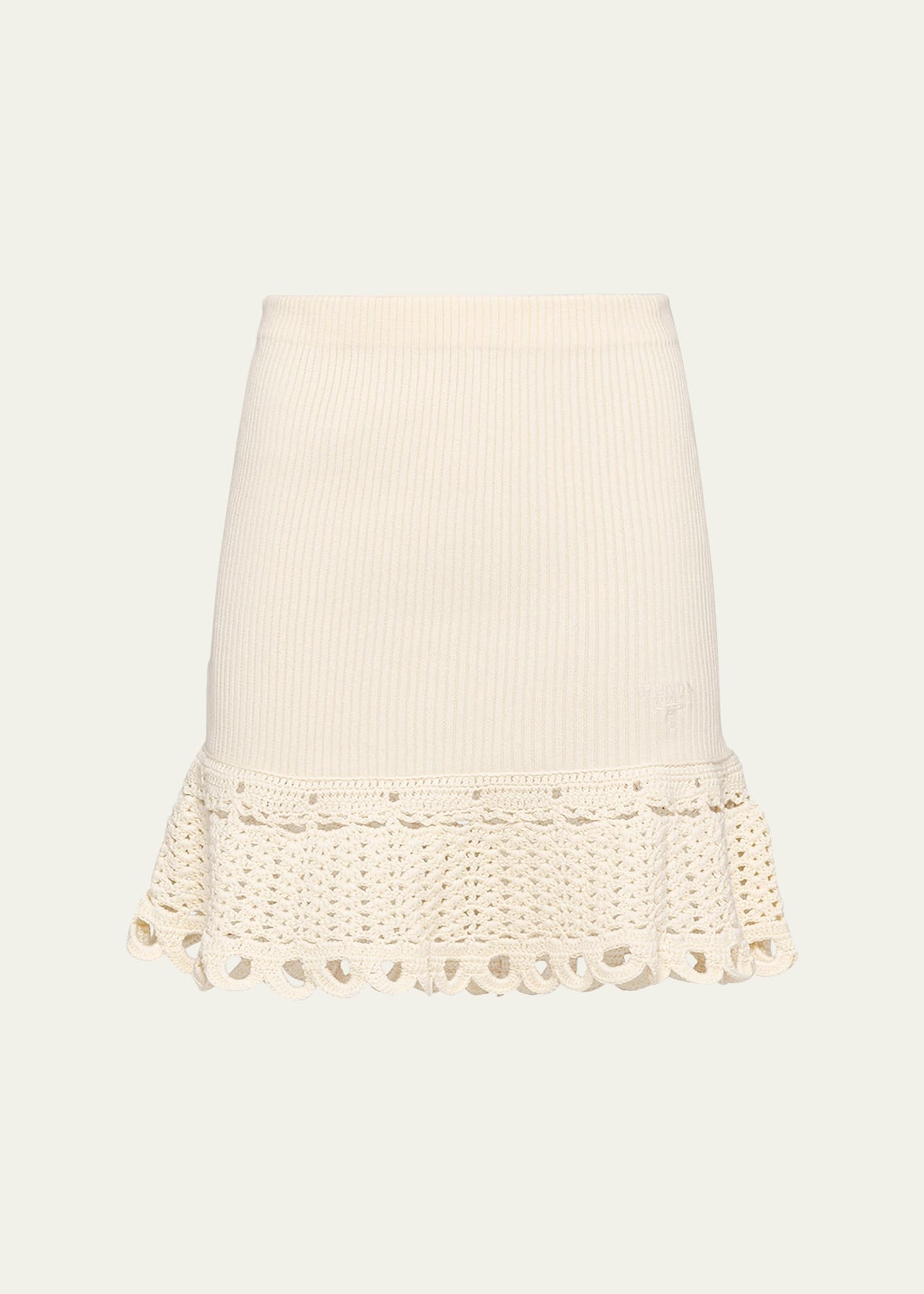 Logo-Embroidered Rib Mini Skirt with Crochet Hem - 1