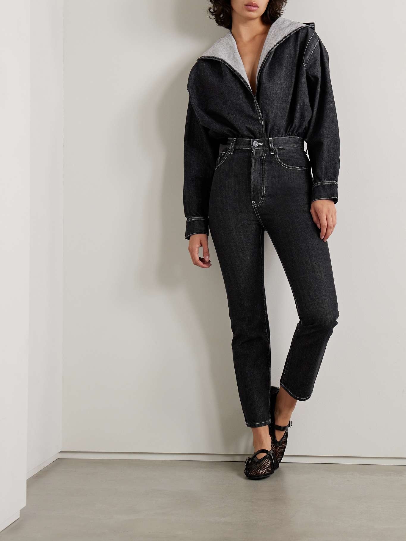 ALAÏA Archetypes hooded denim and stretch-lace bodysuit