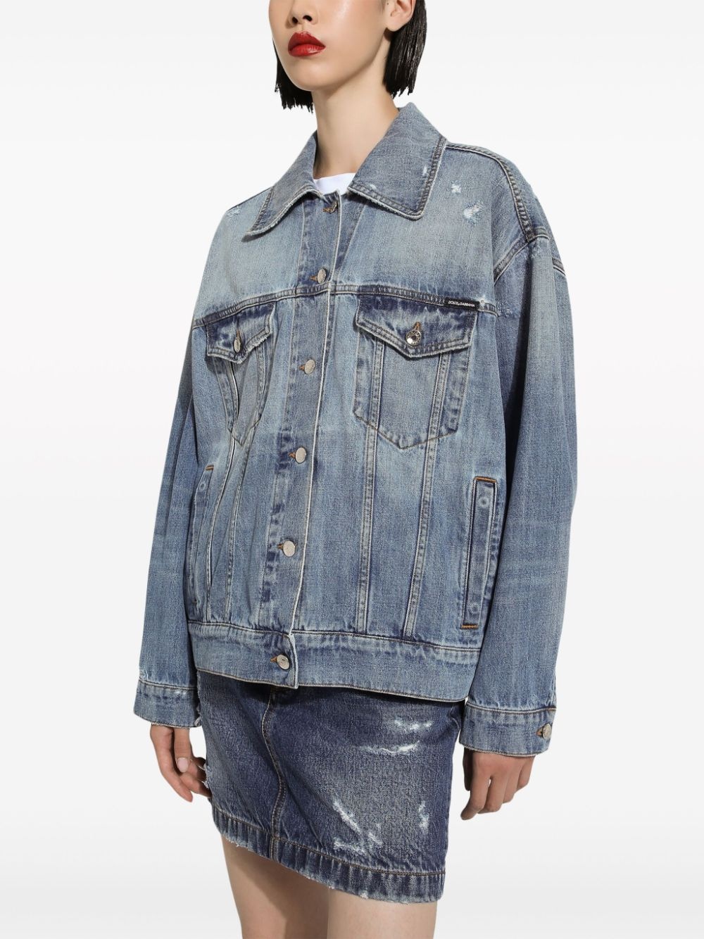 logo-patch cotton denim jacket - 5