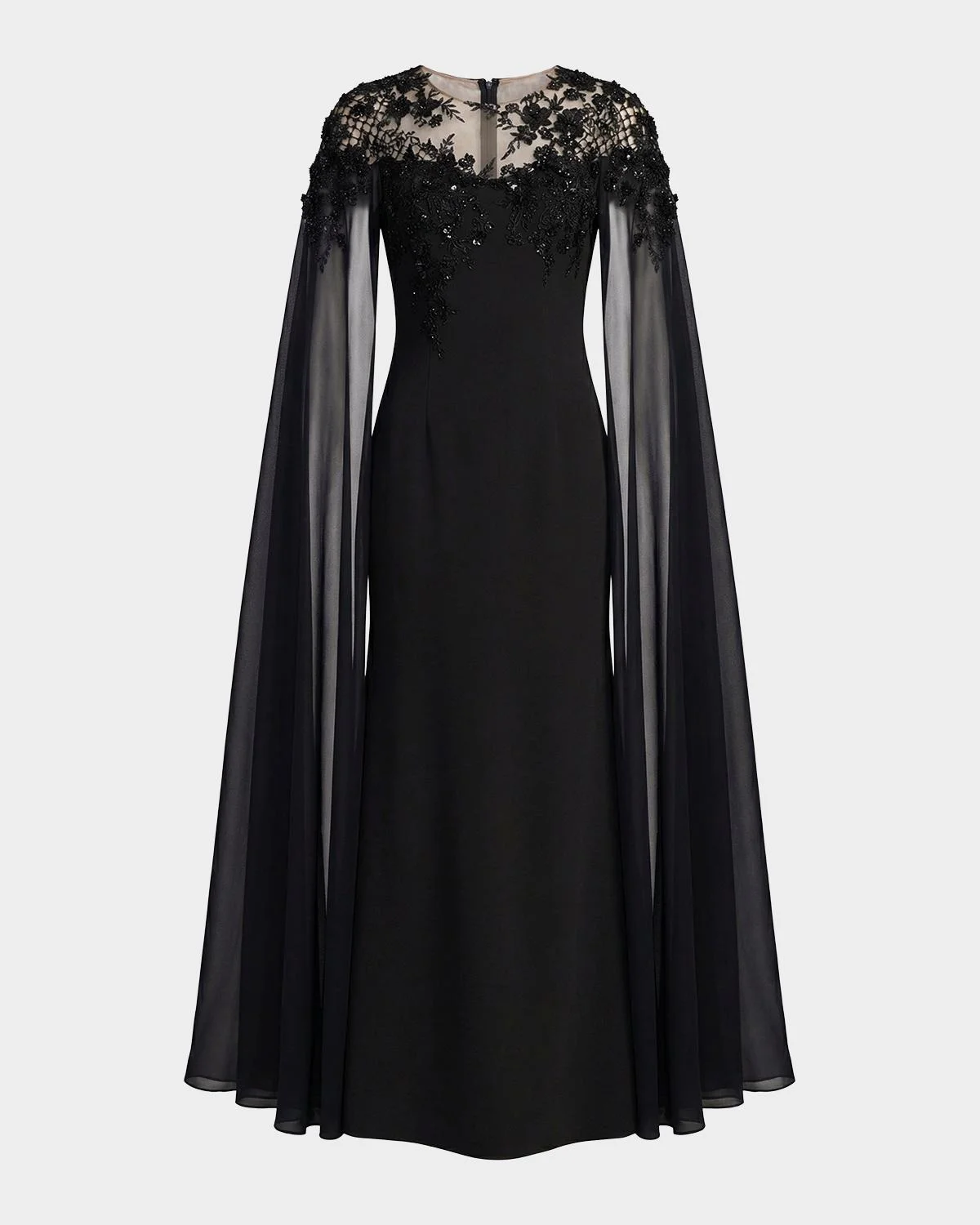 Floral Embellished Chiffon Cape Gown - 1