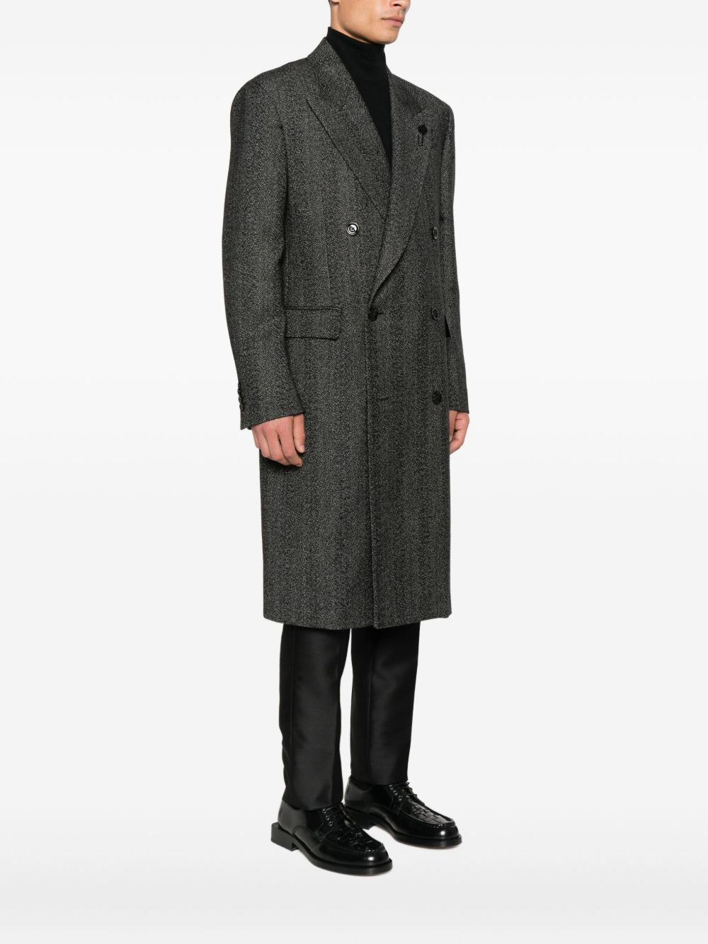 double-breasted herringbone coat - 3