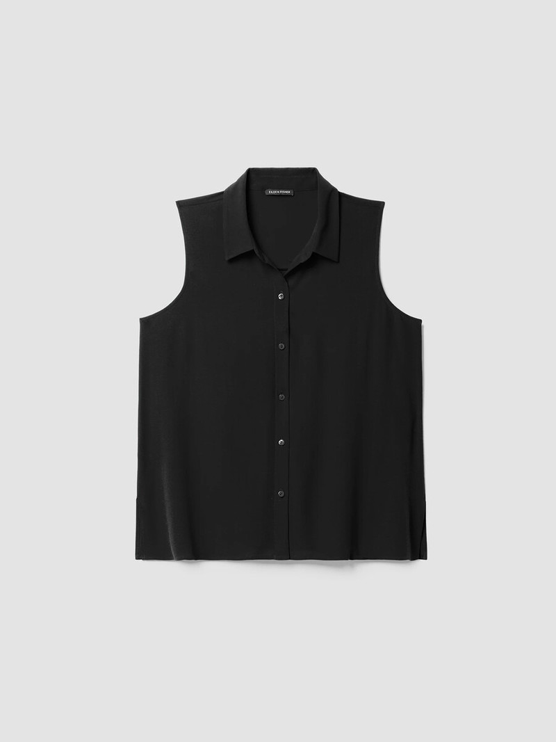 Silk Georgette Crepe Classic Collar Sleeveless Shirt 1