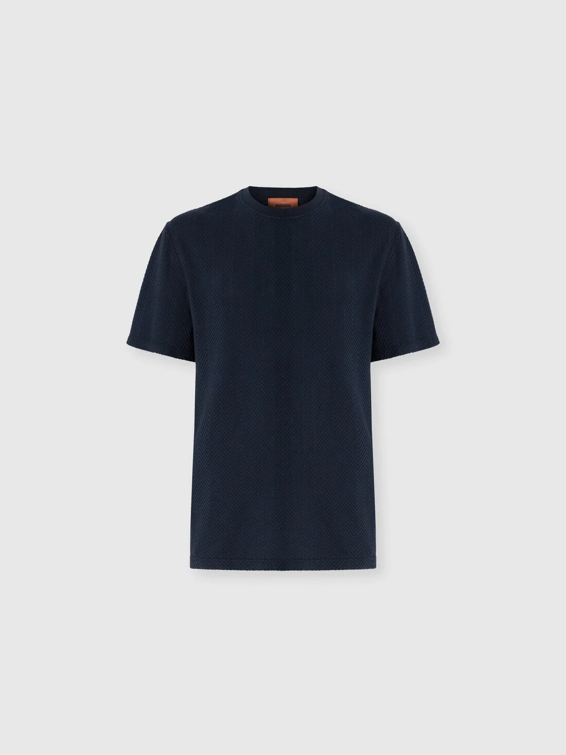 Tone-on-tone chevron cotton and viscose crewneck T-shirt - 1