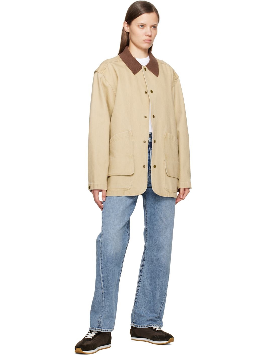 Beige Knit Collar Field Jacket - 4