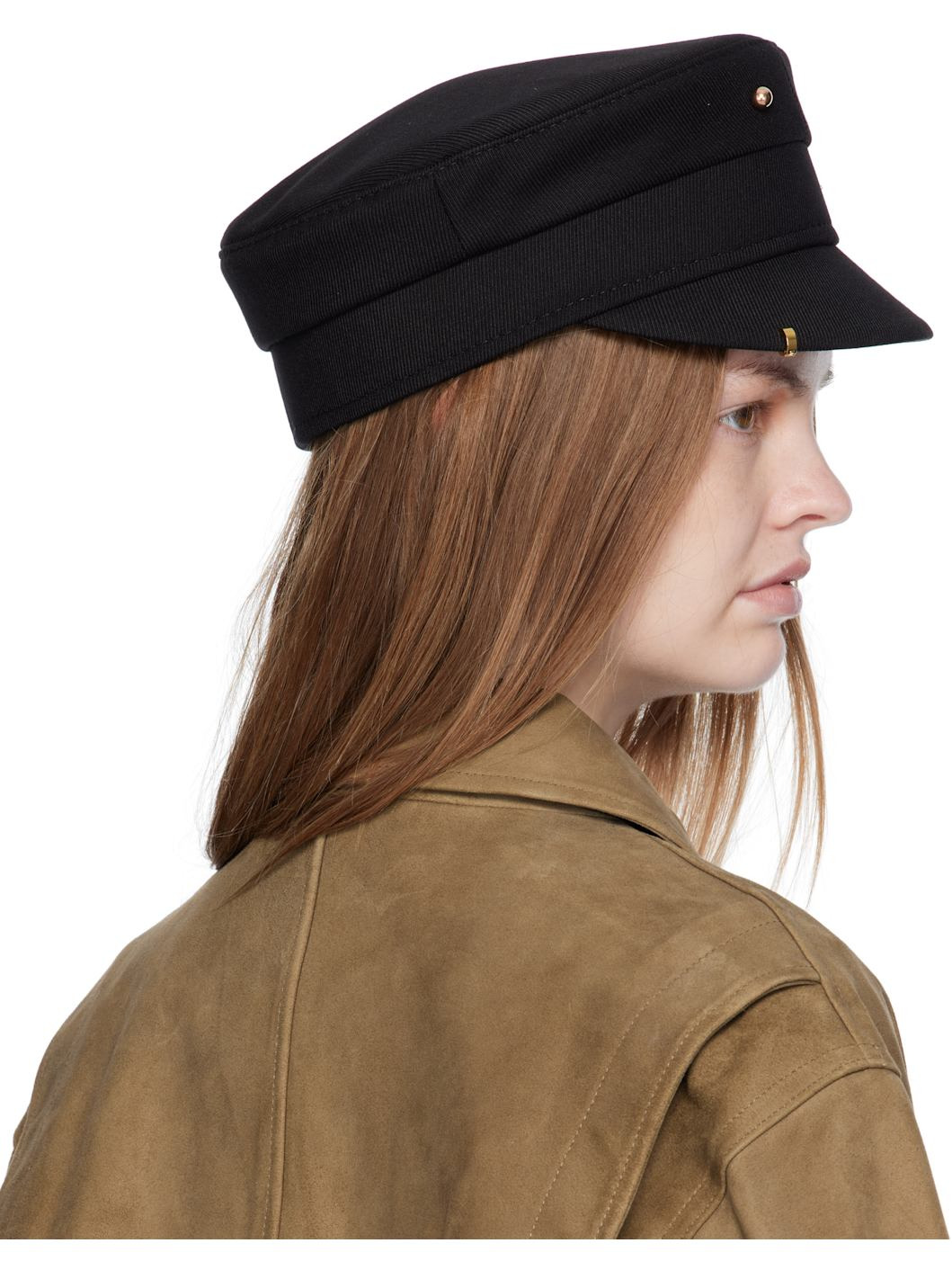 Black Pierced Baker Boy Cap - 3