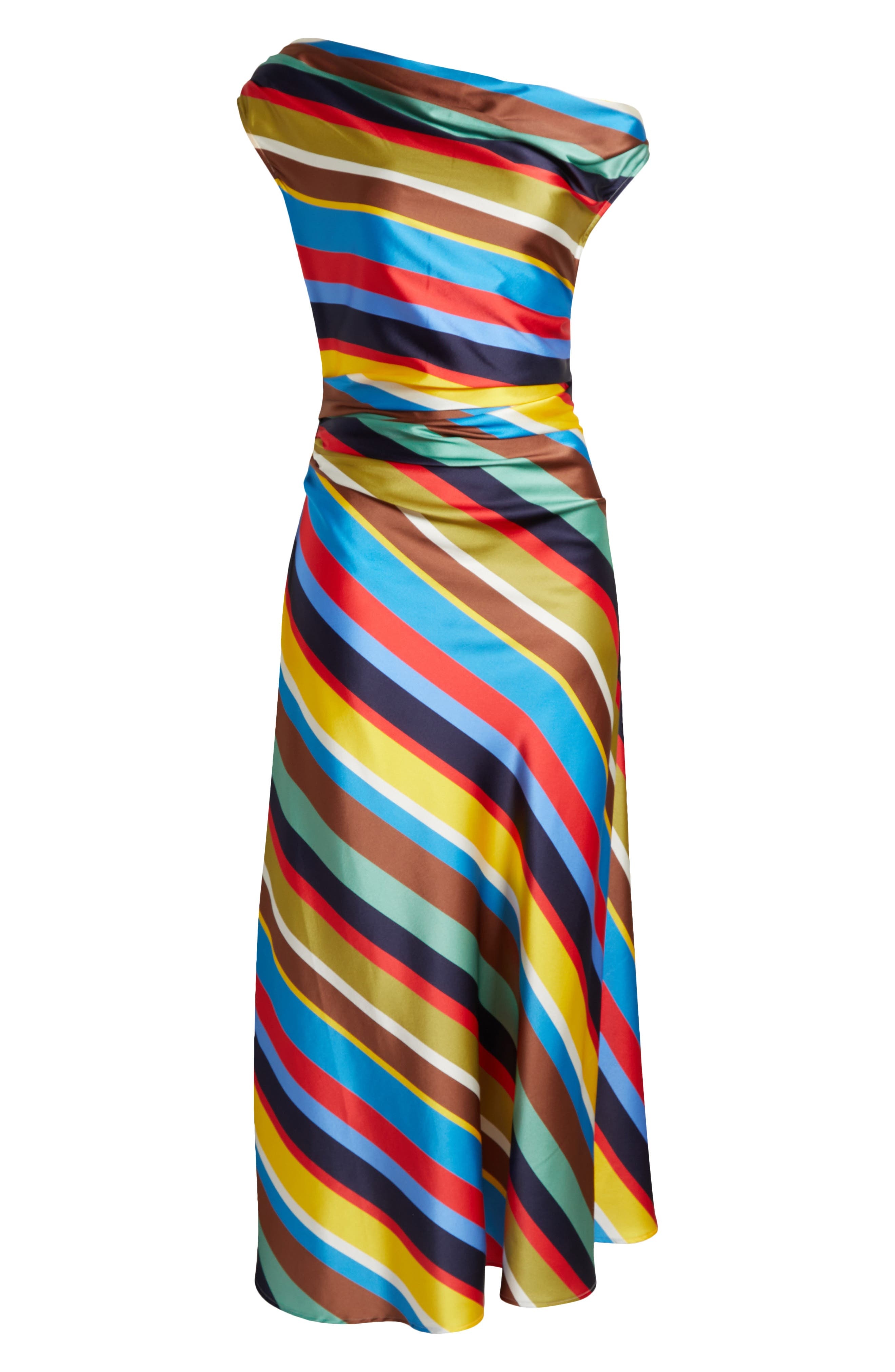 STAUD Phare One-Shoulder Stretch Silk Midi Dress in Market Stripe at Nordstrom - 5