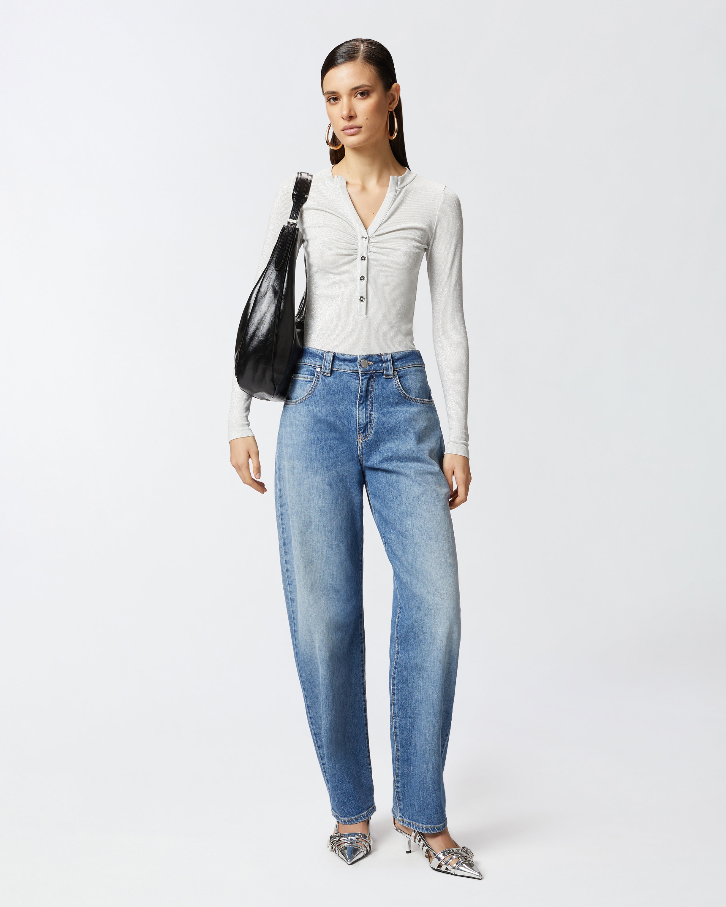 METALLIC RIBBED HENLEY SWEATER - 3