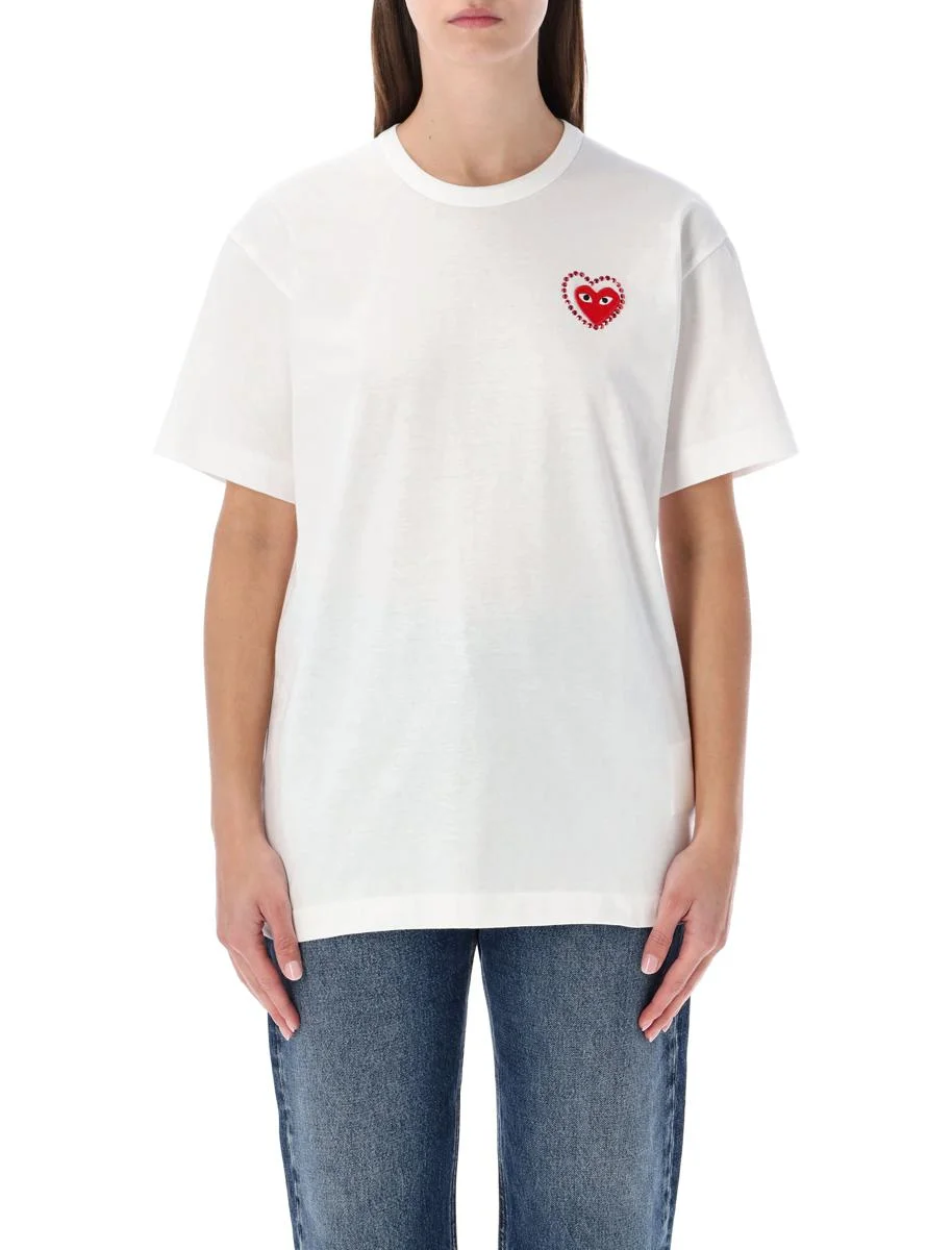 Comme Des Garçons Play White Cotton T-Shirt With Crystal Heart - 1