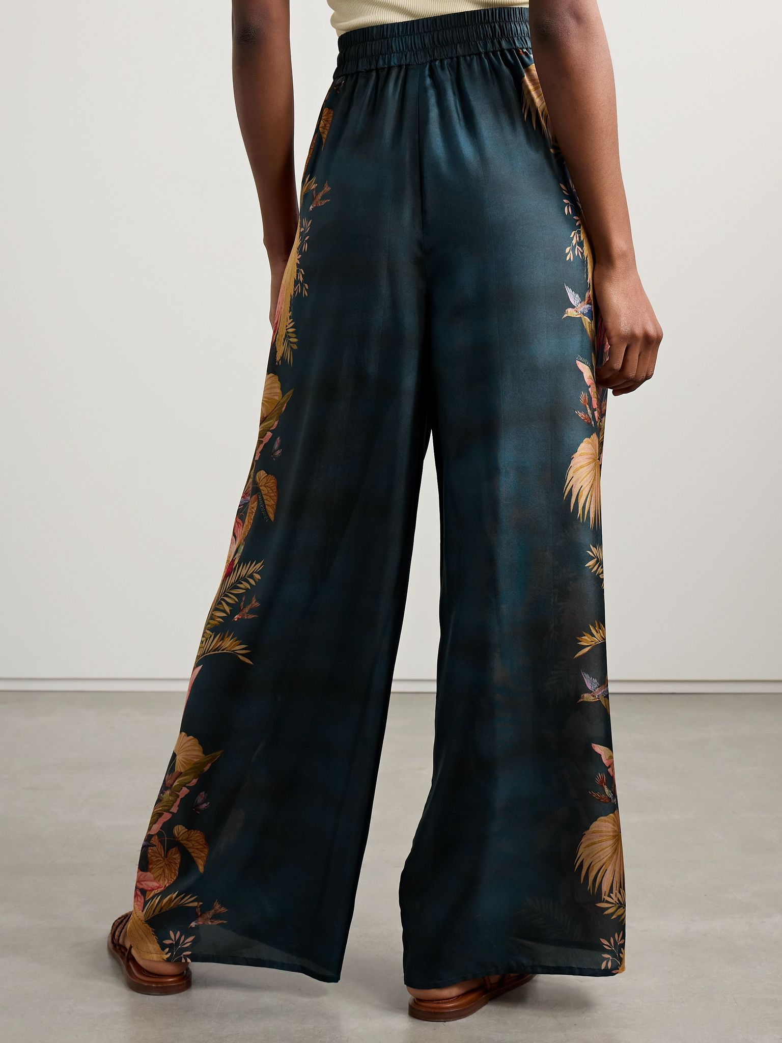 Ascension printed silk-satin wide-leg pants Blue - 4