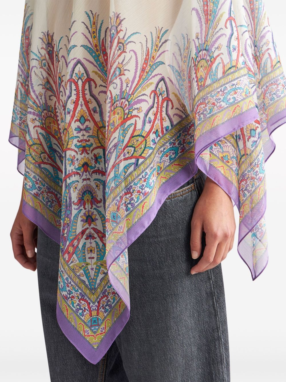 paisley-print boat-neck poncho - 4