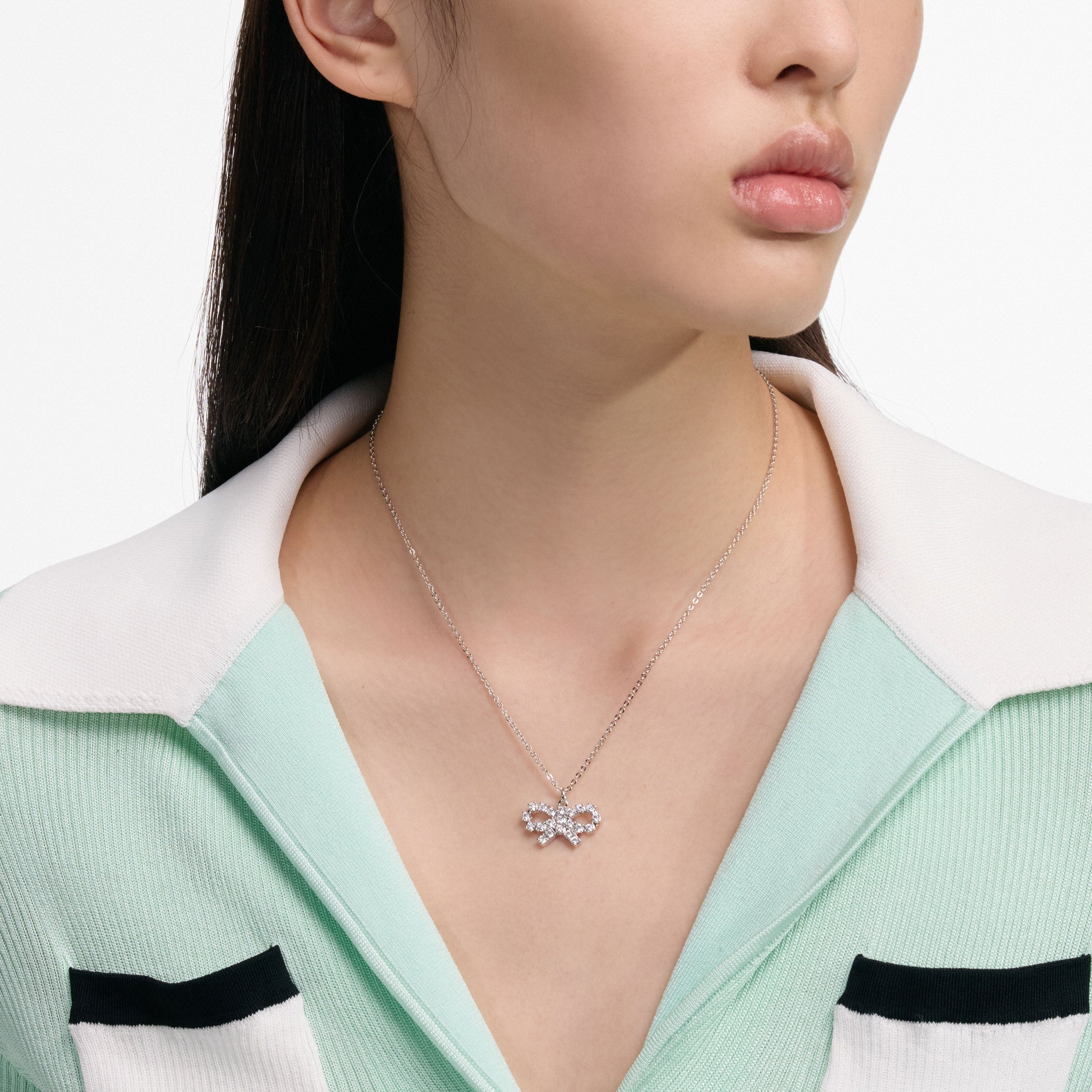 Micro Crystal Bow Necklace - 4
