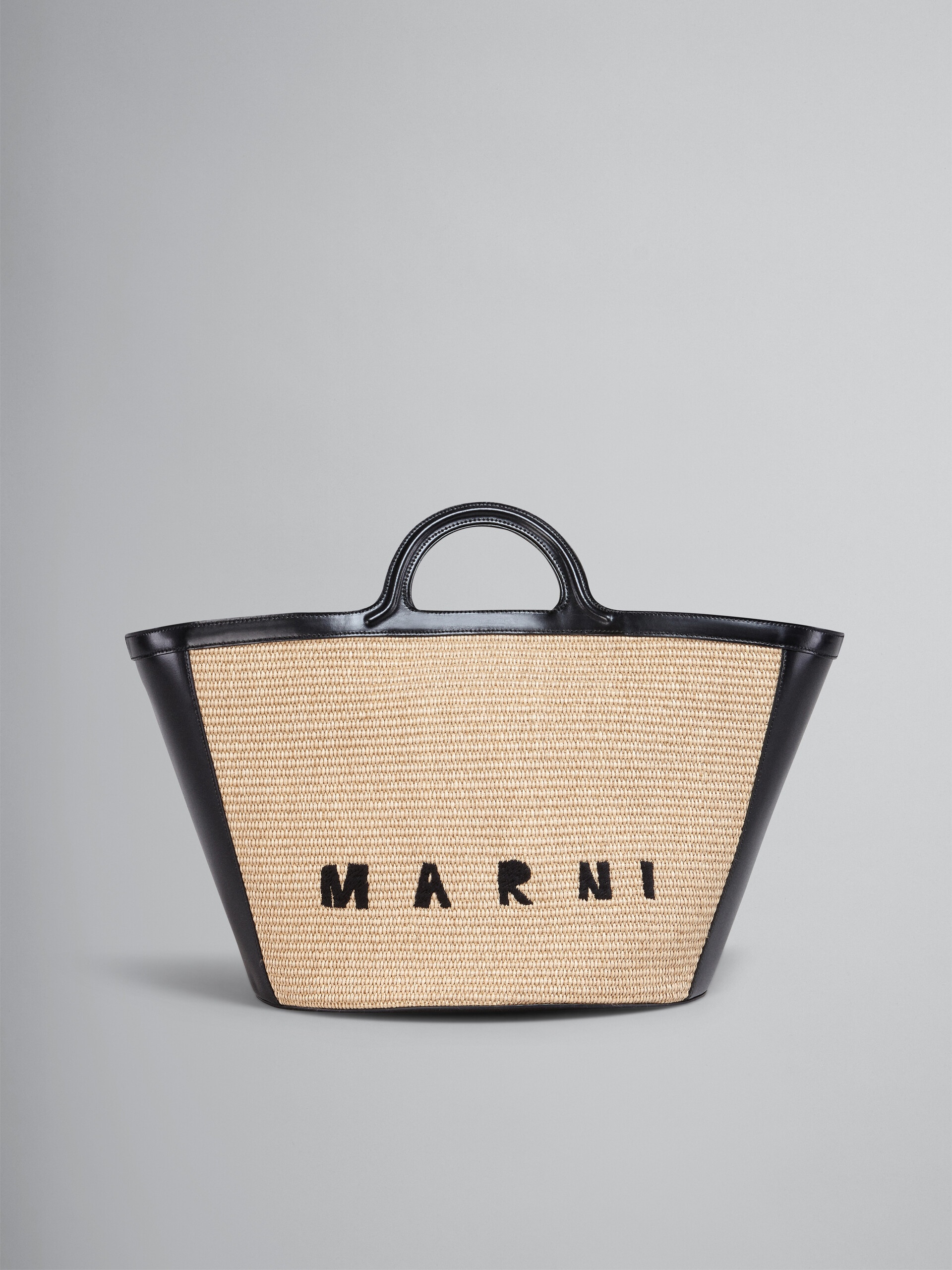 TROPICALIA LARGE BAG IN BLACK LEATHER AND RAFFIA - 1