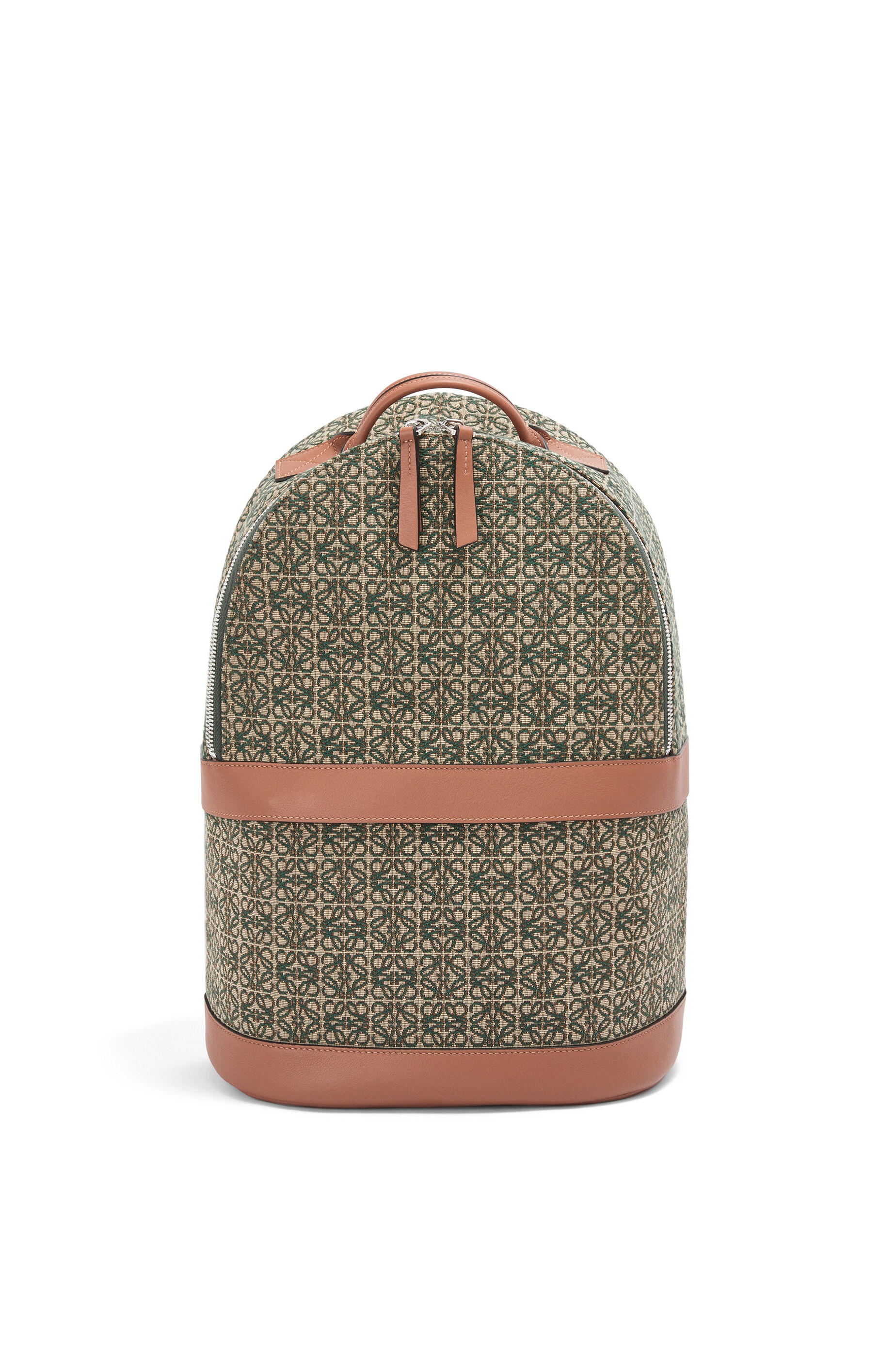 Round backpack in Anagram jacquard and calfskin - 1