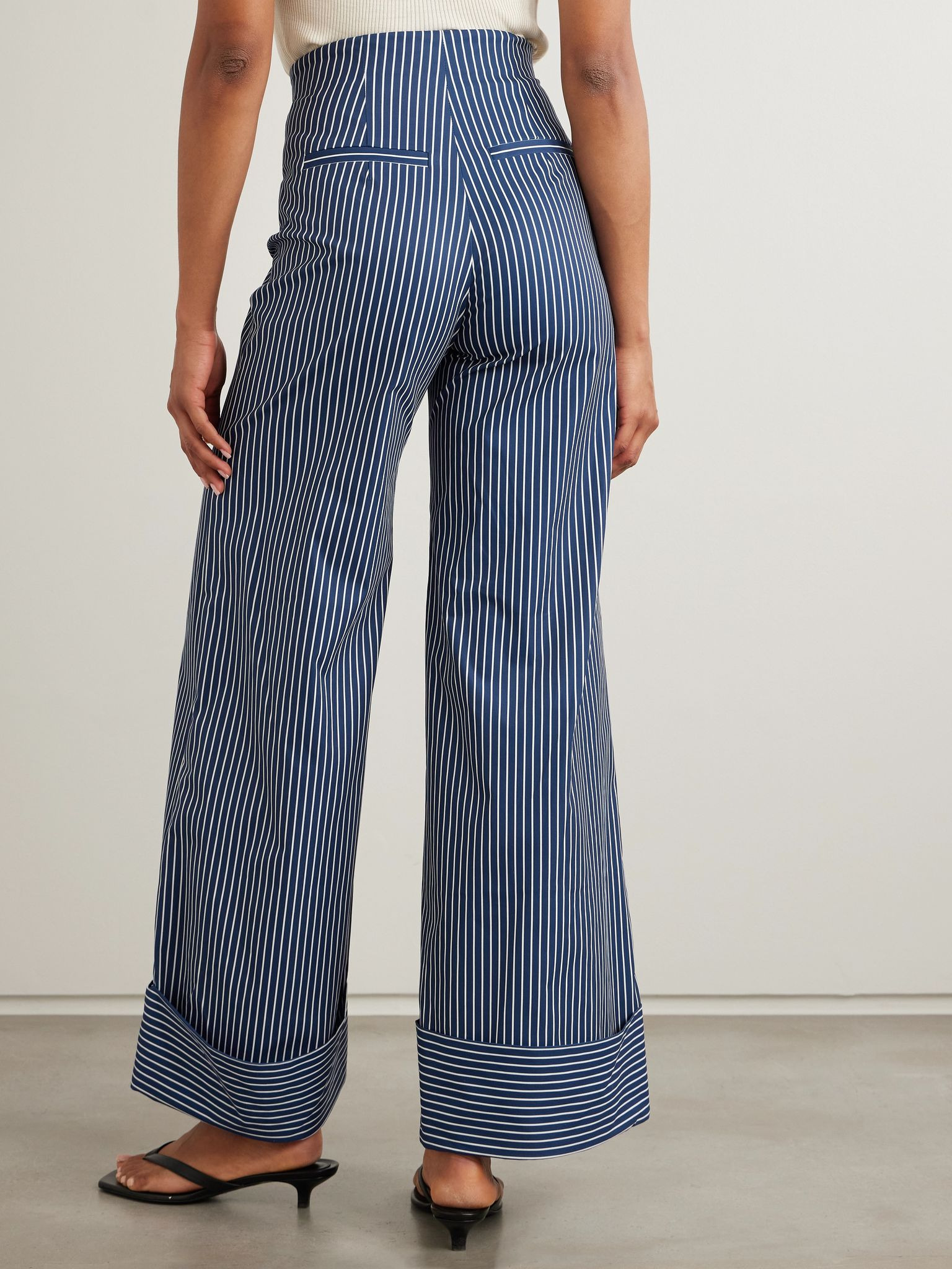 Refugios striped stretch cotton-twill wide-leg pants Navy - 4