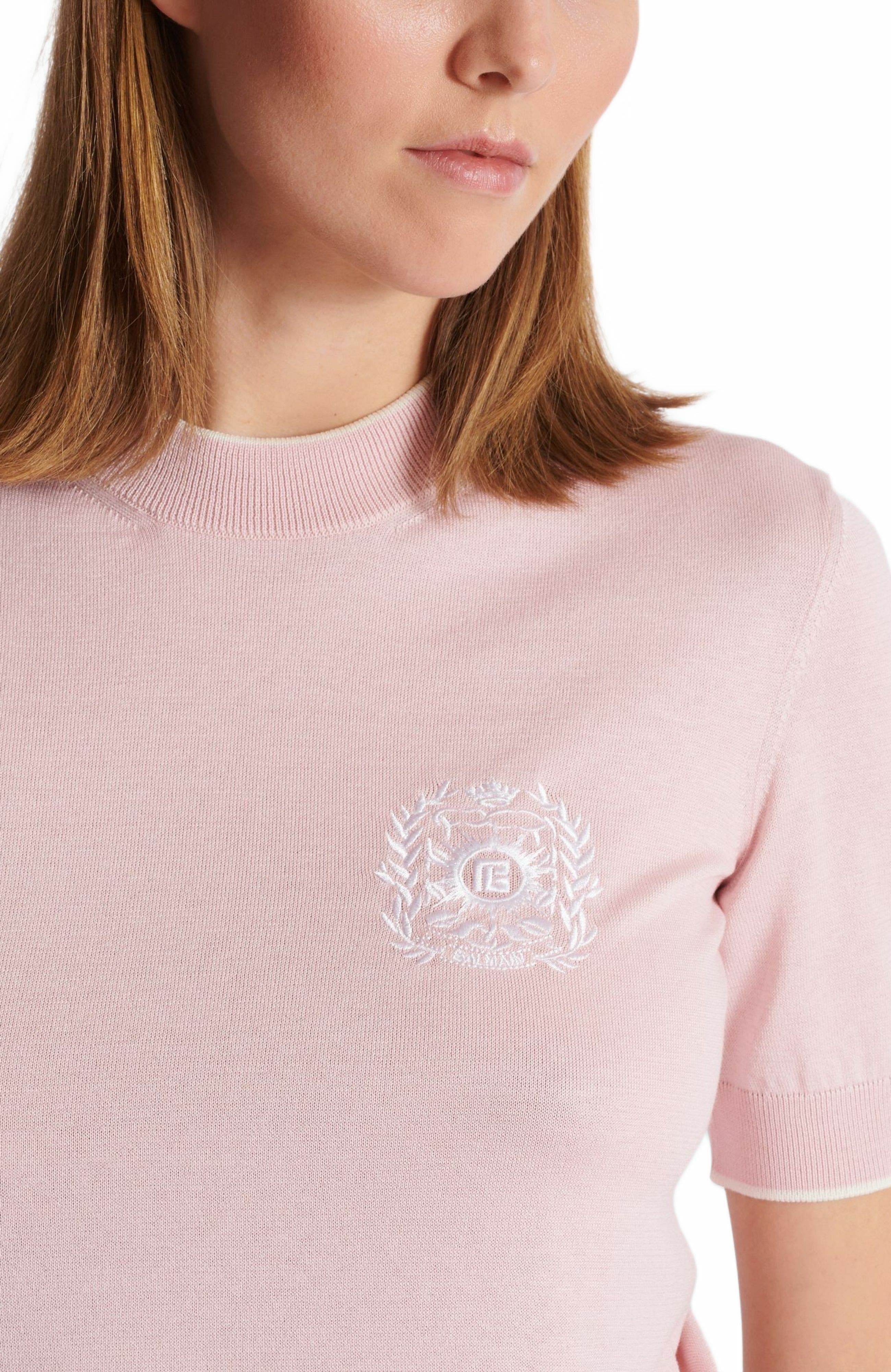 Balmain Emblème-embroidered knit top in Pink at Nordstrom - 6