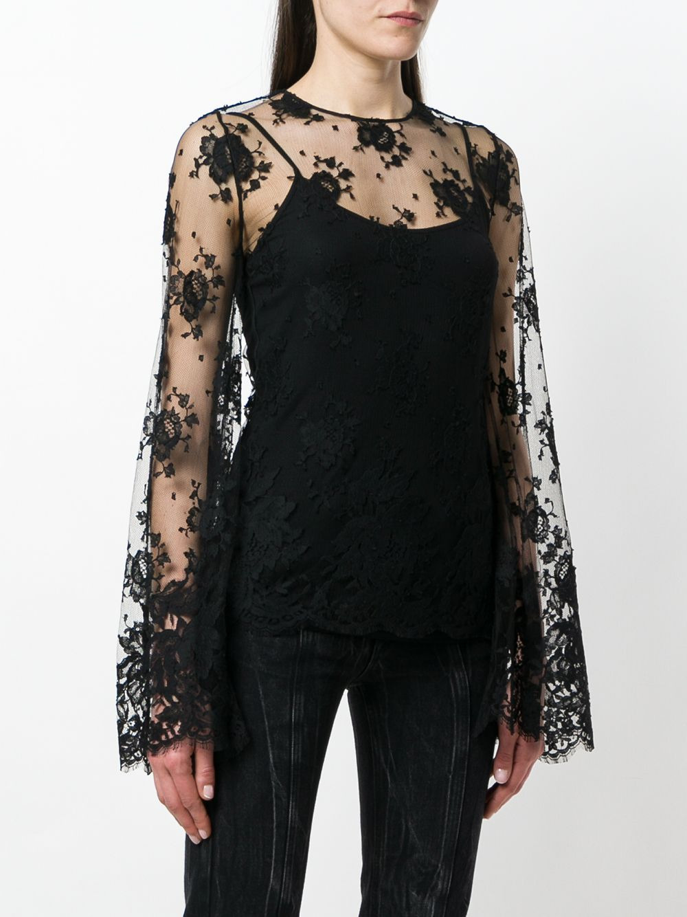 sheer floral lace blouse - 3