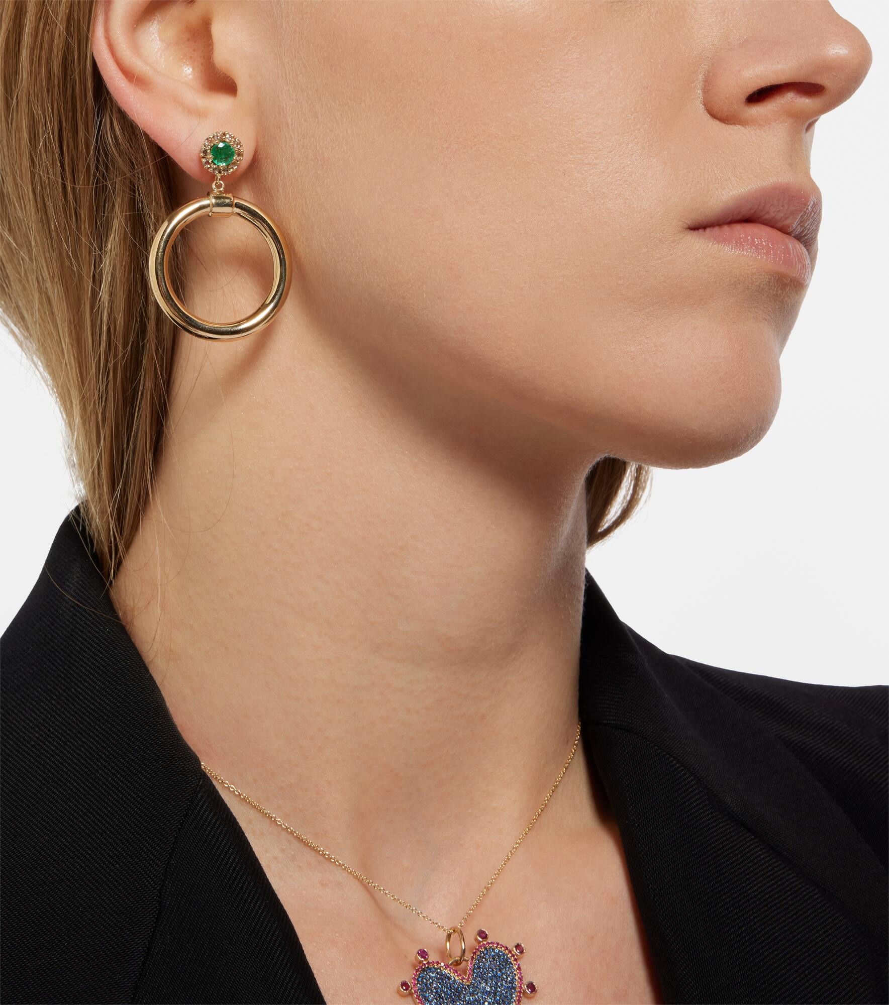Endless 18kt gold hoop earrings with diamonds and emeralds - 5