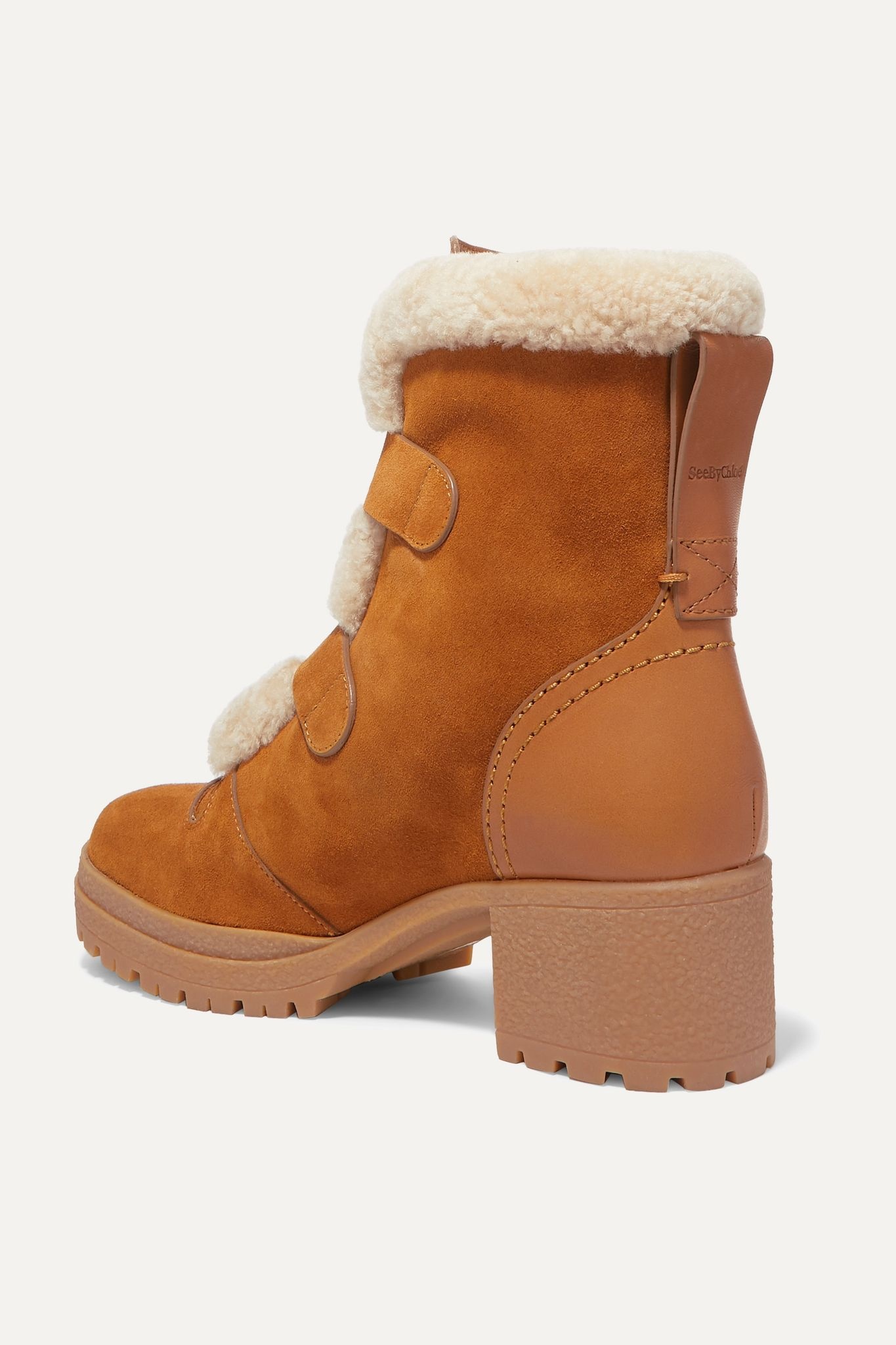 Shearling-trimmed suede and leather ankle boots - 4