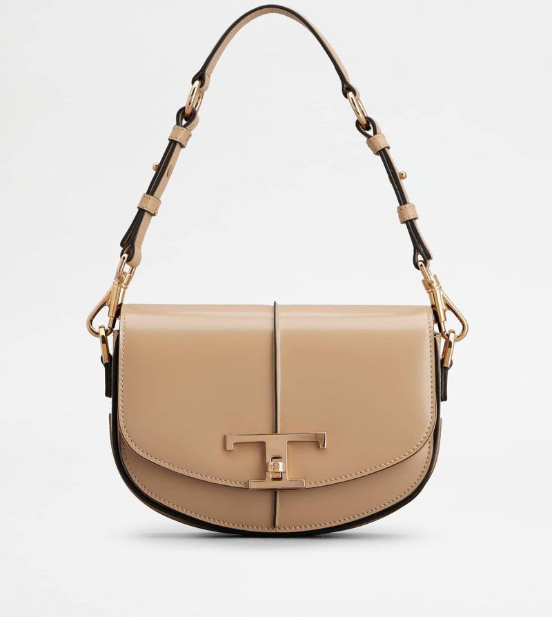 T TIMELESS SHOULDER BAG IN LEATHER MINI - BEIGE 1