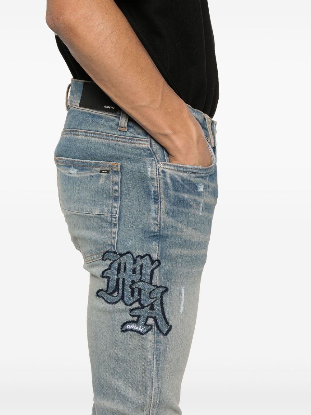 logo-patch ripped skinny jeans - 5