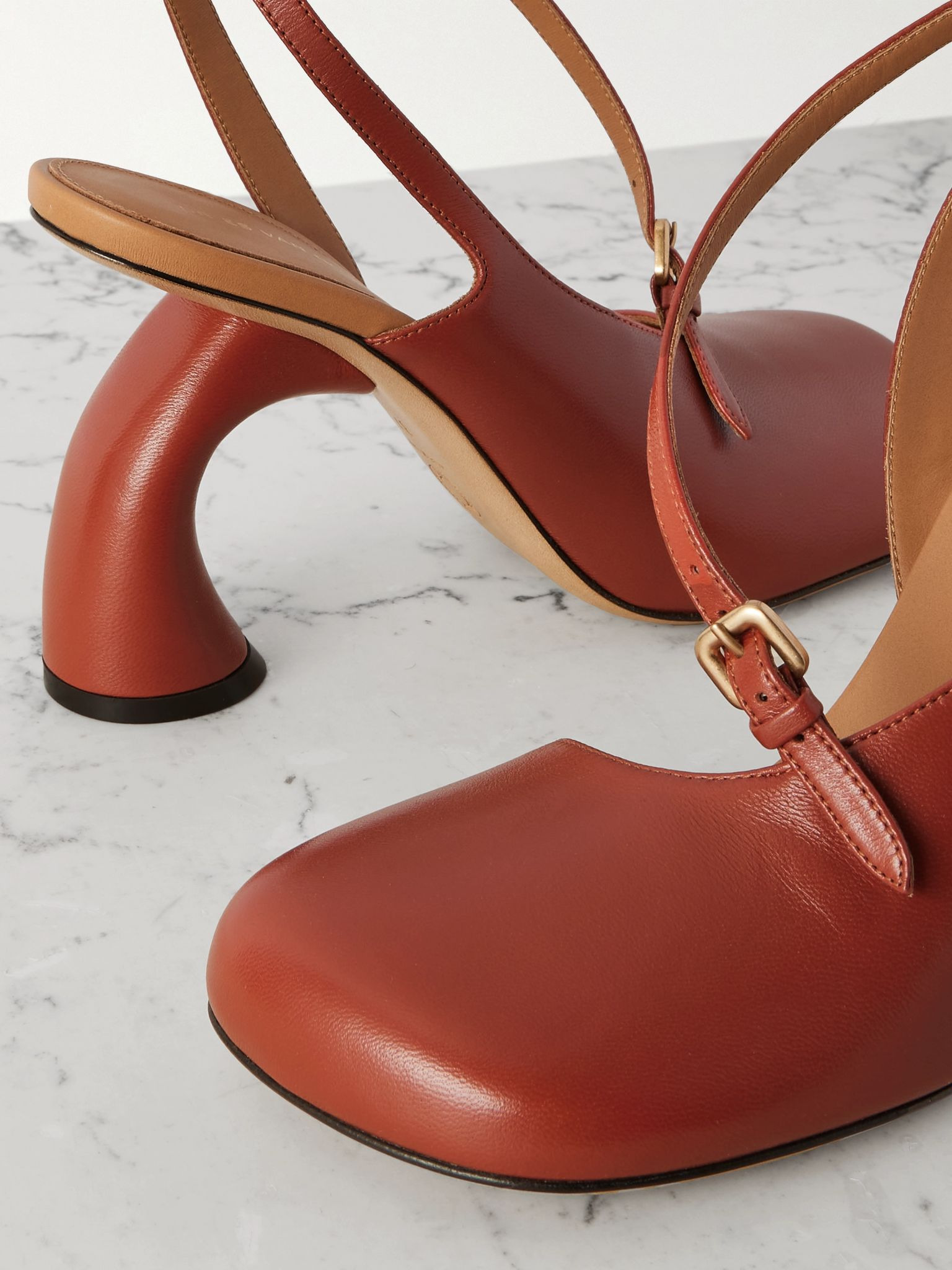 Leather slingback pumps Brick - 4