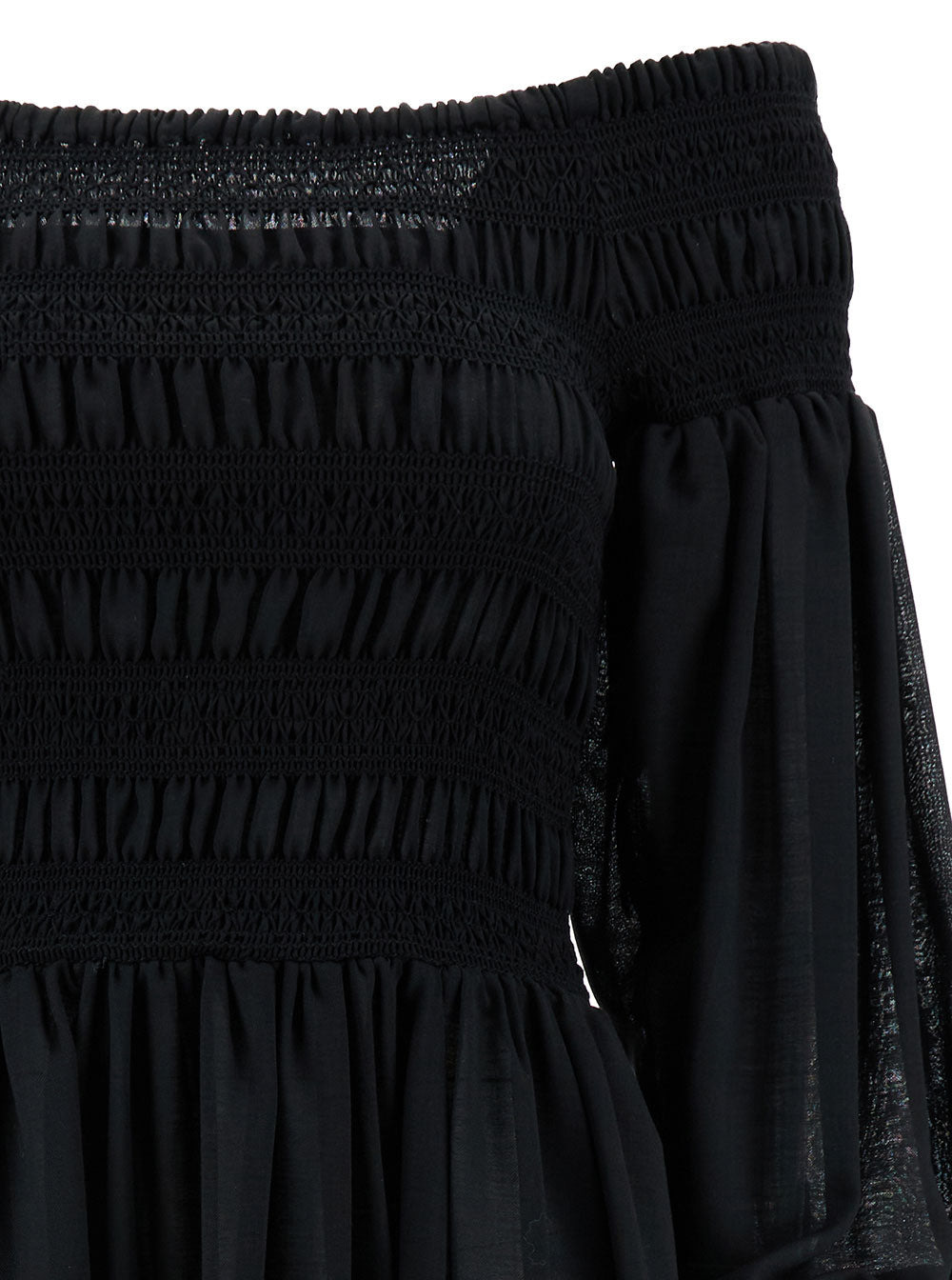 Max Mara Women 'Manu' Long Black Off-Shoulder Dress With Puff Sleeves In Lightweight Wool Woman - 3