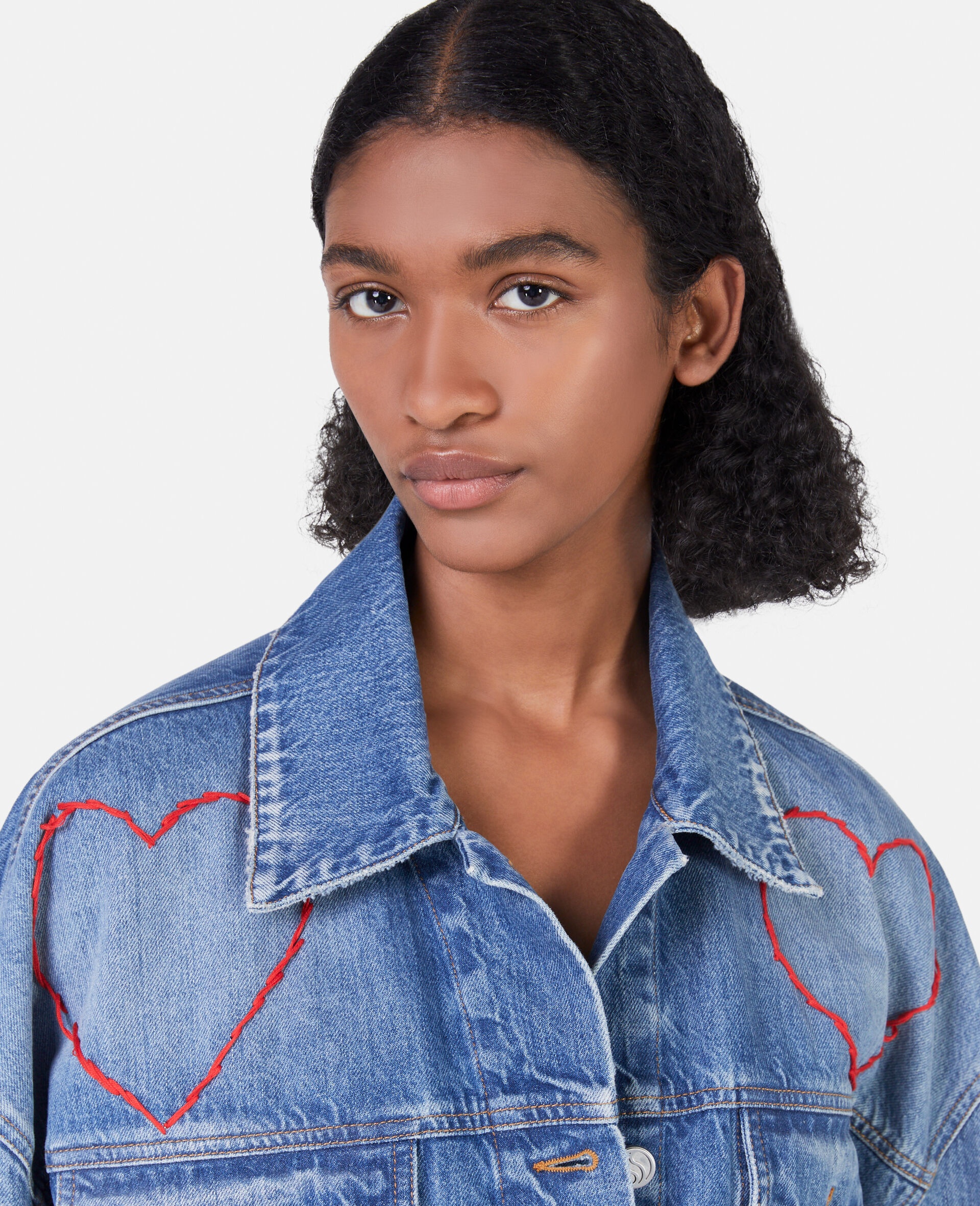 Heart Embroidery Denim Jacket - 4