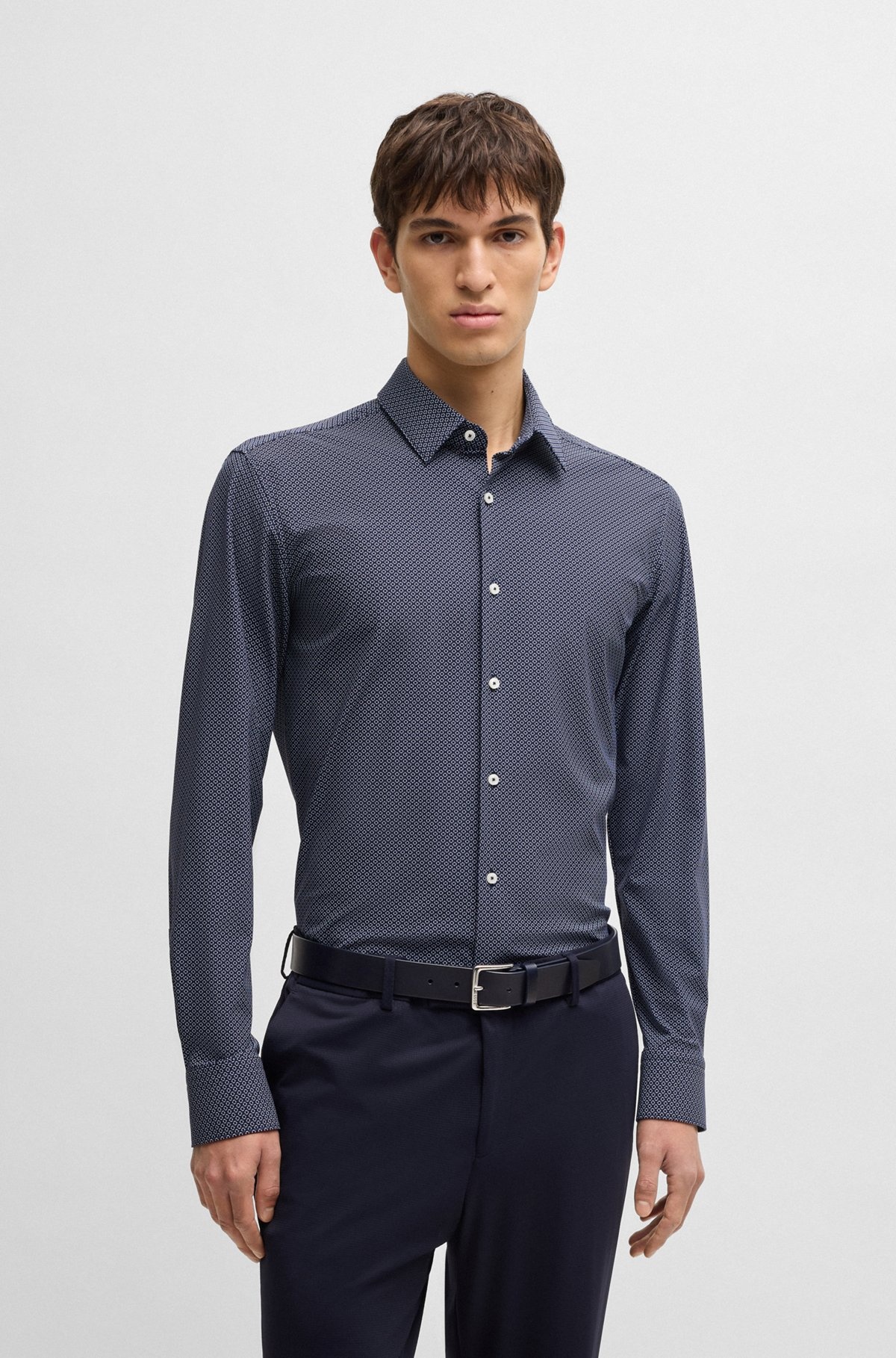 SLIM-FIT SHIRT IN GEOMETRIC-PRINT PERFORMANCE-STRETCH JERSEY - 2