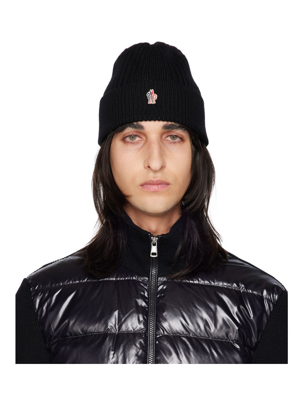 Black Embroidered Beanie - 1