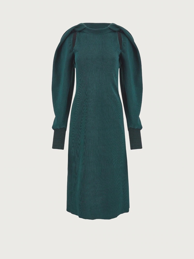 BALLOON SLEEVE KNITTED DRESS WITH CUT OUT - 1