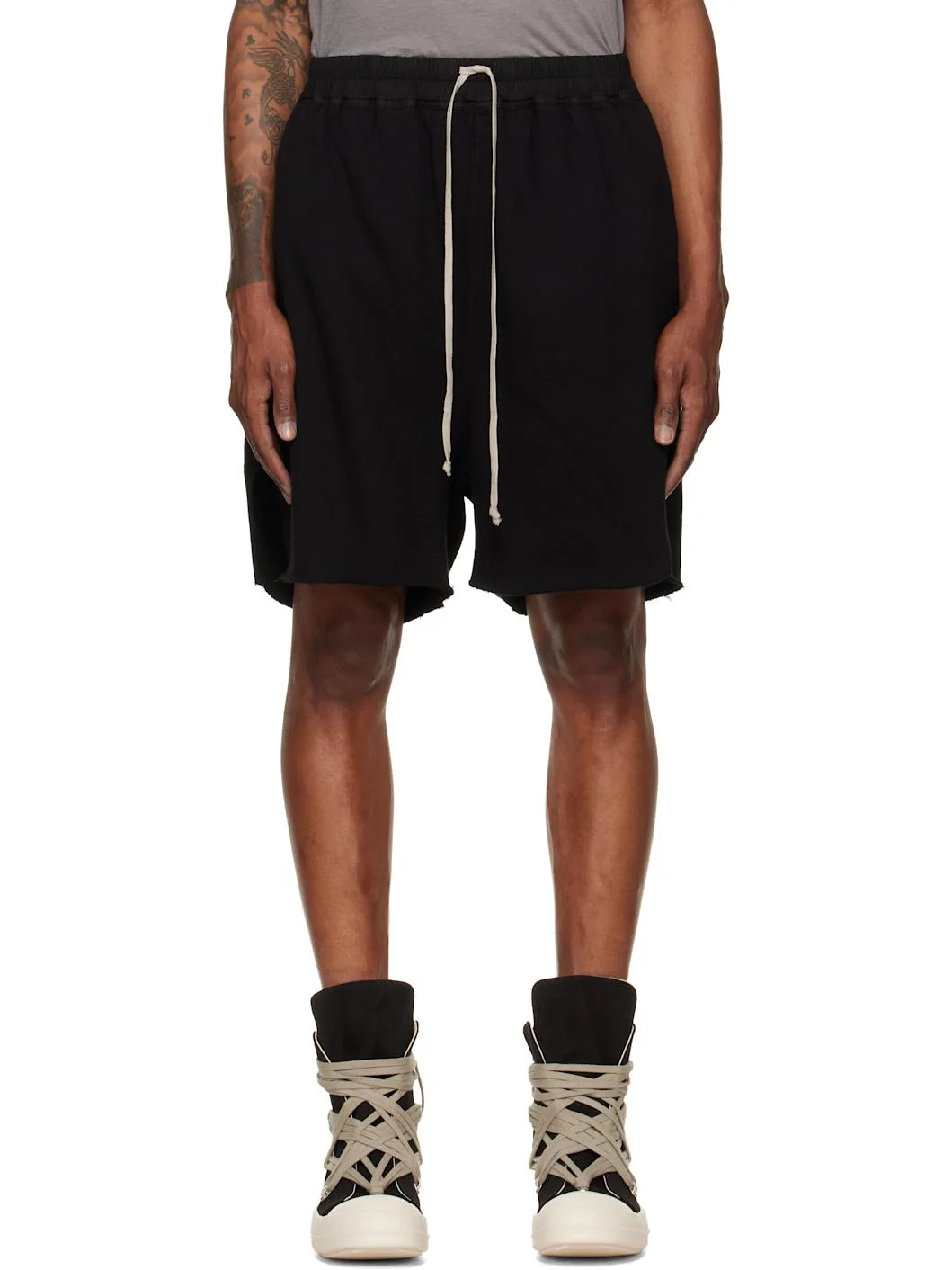 Black Tower Long Boxers Butt Zip Shorts - 1