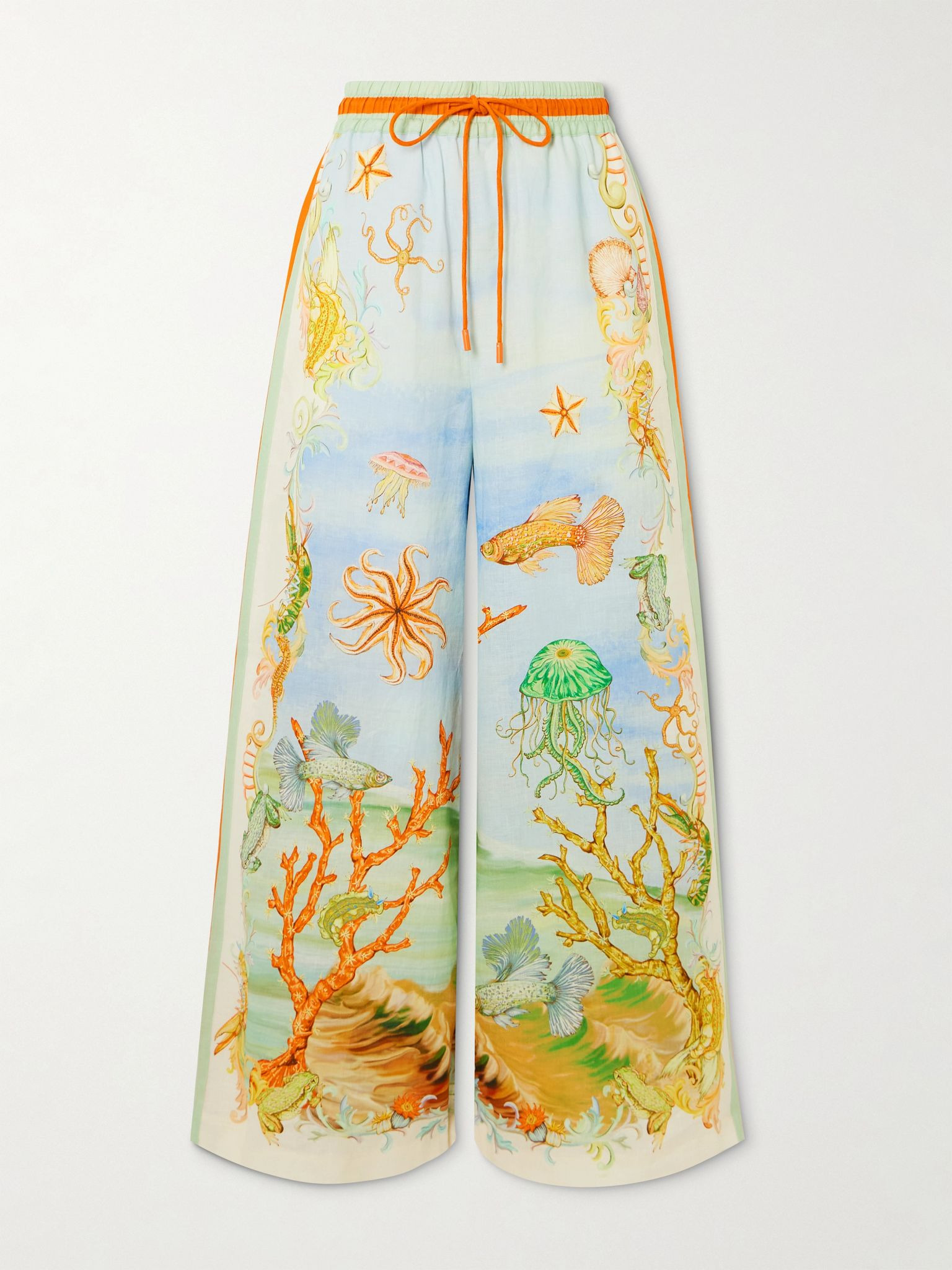+ Sam Pauletto Emerald Cove printed linen-gauze wide-leg pants Blue - 1