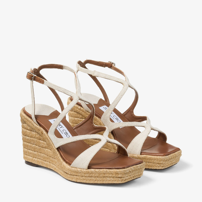 Ayla 85 Tan Soft Vacchetta and Recycled Canvas Wedge 2