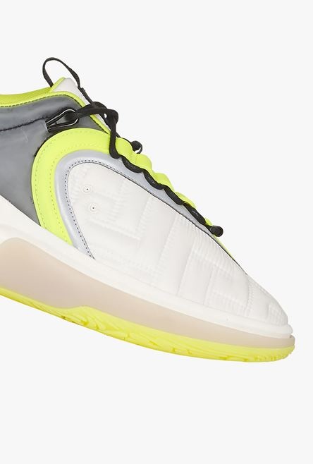 White and neon yellow gummy leather and mesh B-Runner sneakers - 6