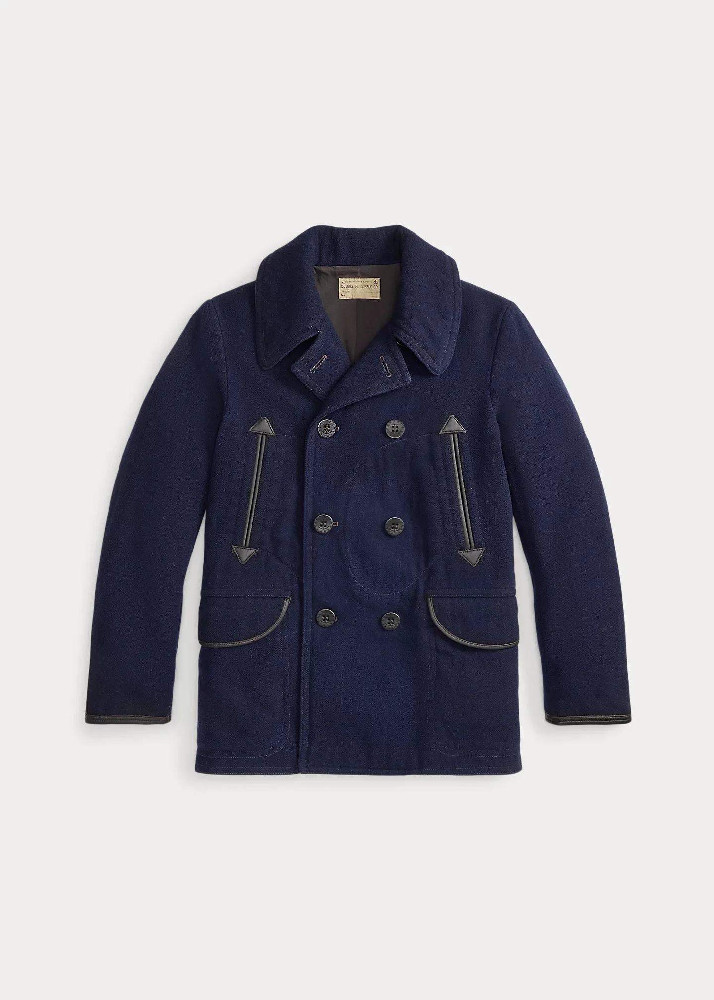 Leather-Trim Wool-Blend Peacoat - 1