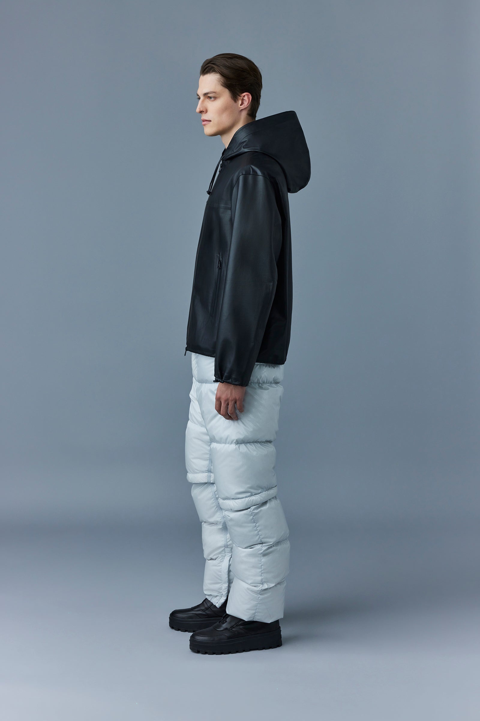 DAVIDE Leather raincoat with dual hoods - 4