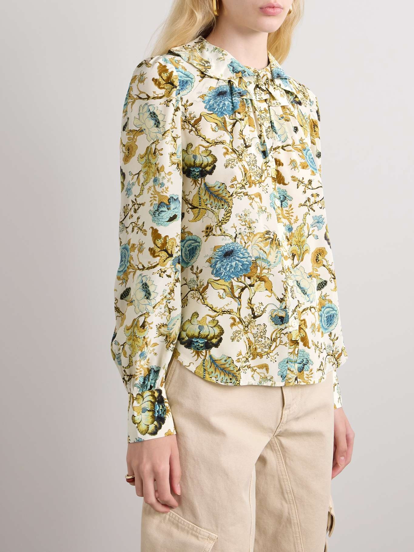 Vernon ruffled floral-print silk crepe de chine blouse - 3