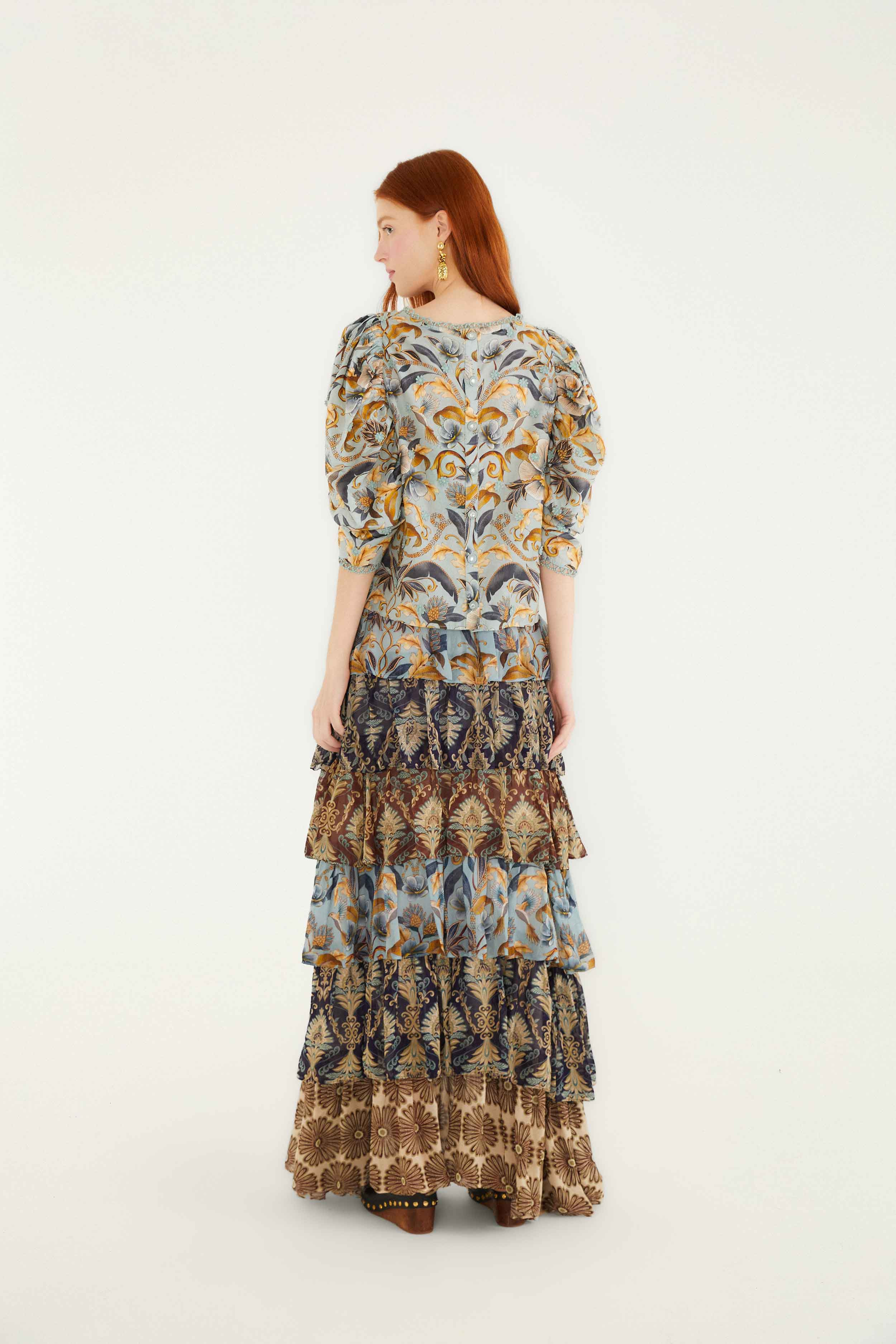 Mixed Scarves Ruffled Maxi Skirt - 4