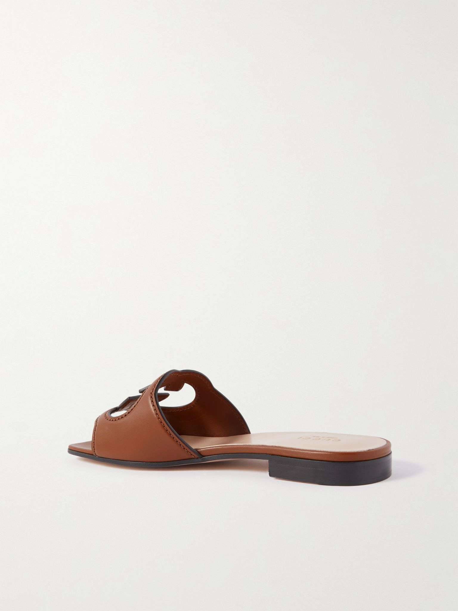 Cutout leather slides Tan - 3