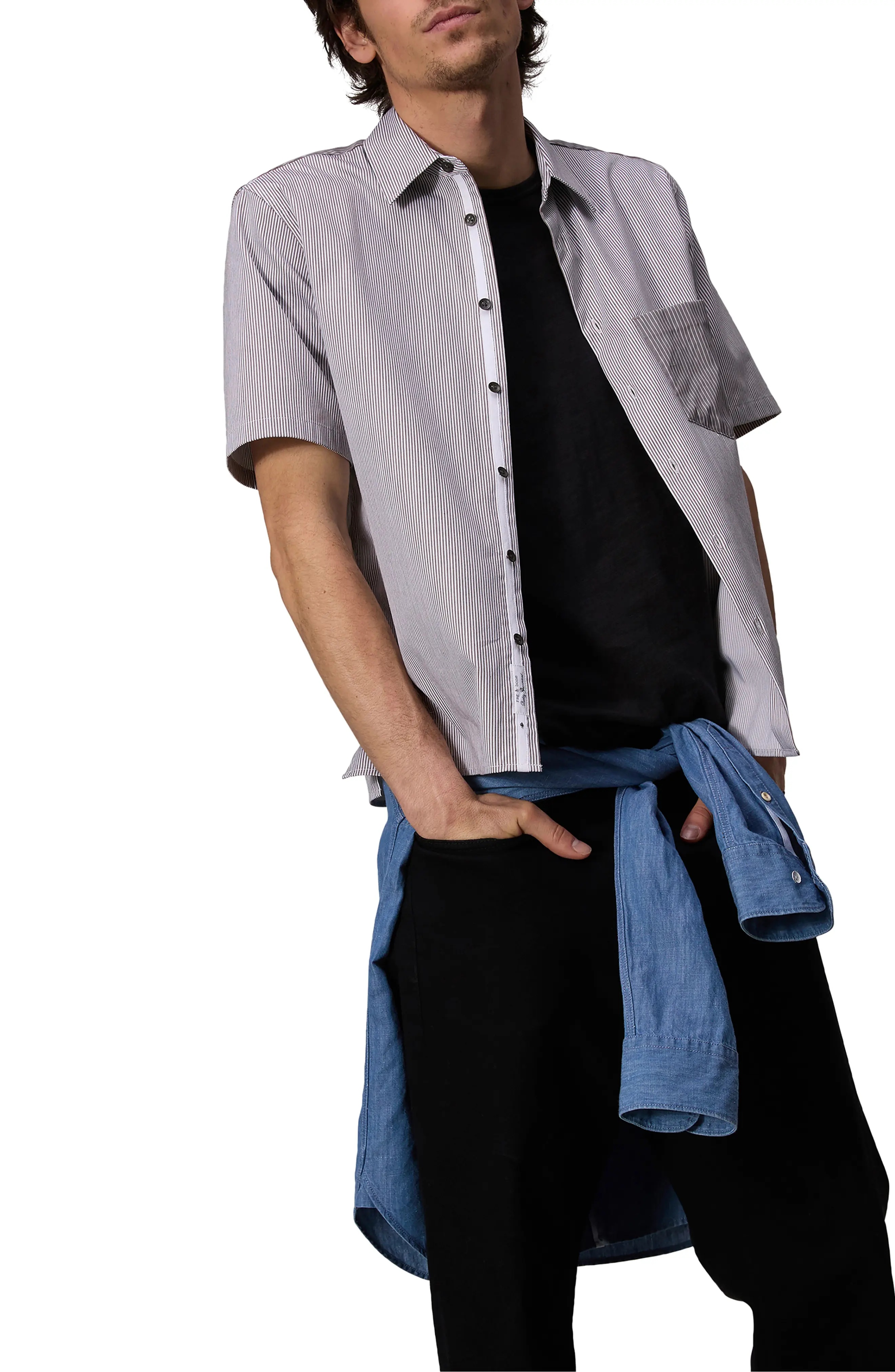 Dalton Mixed Stripe Stretch Short Sleeve Button-Up Shirt - 7