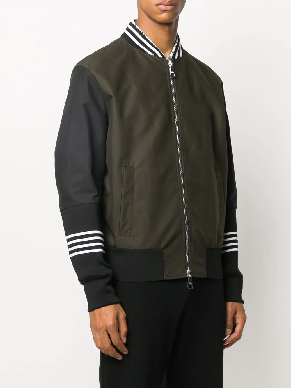 striped-trim bomber jacket - 3