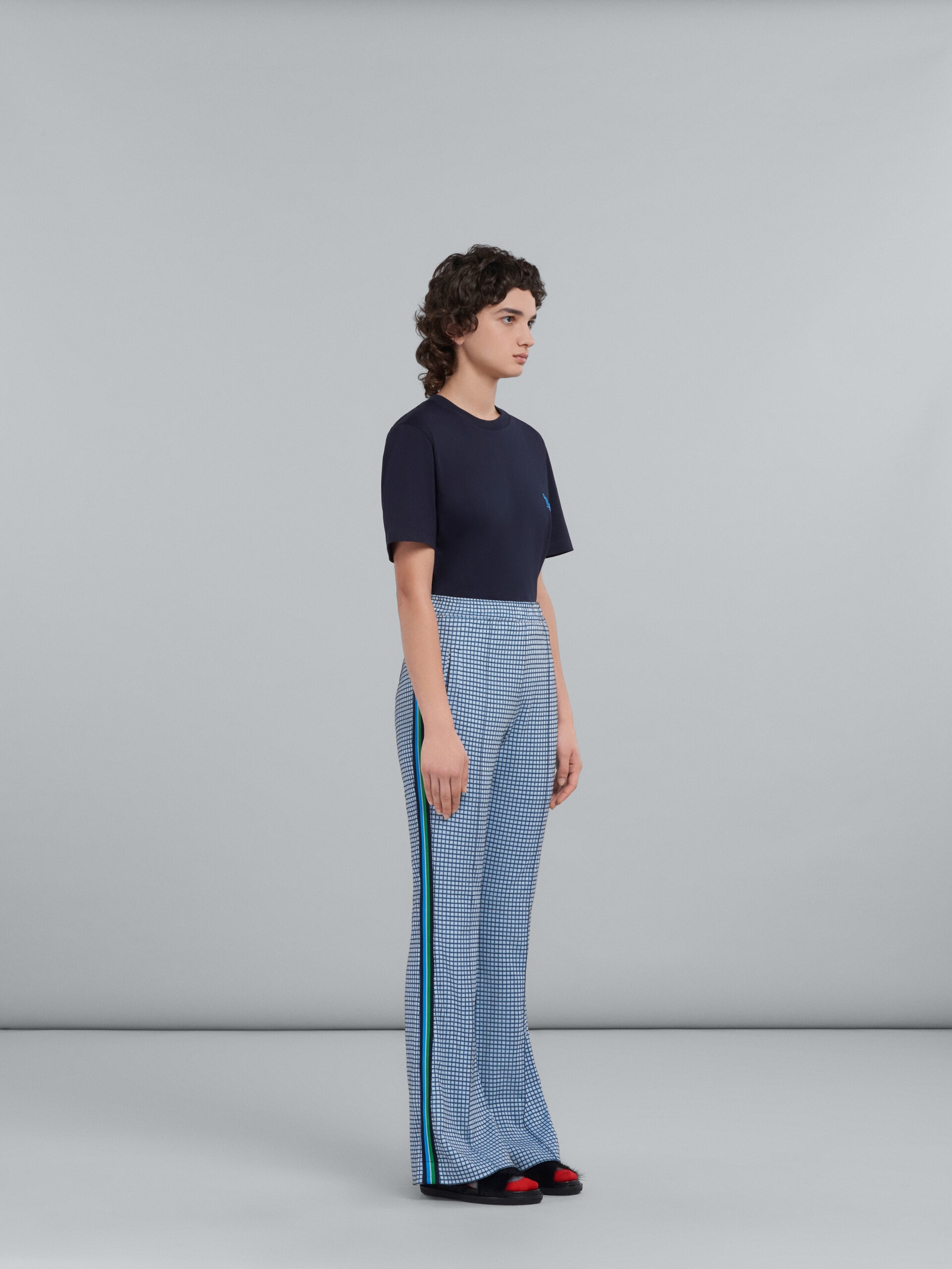 FLARED TROUSERS IN LIGHT BLUE JACQUARD FABRIC - 5