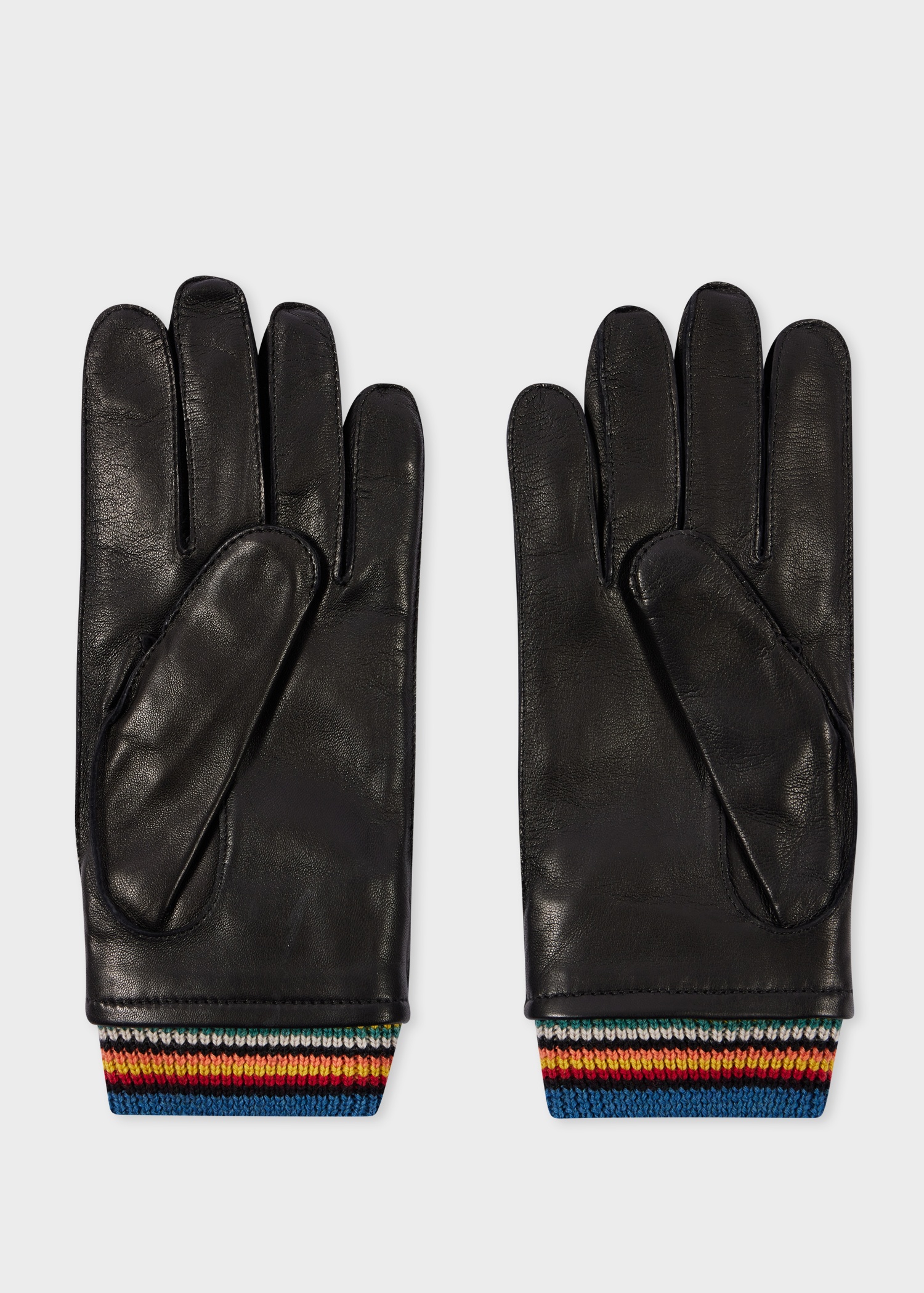 Black Leather 'Signature Stripe' Cuff Gloves - 2